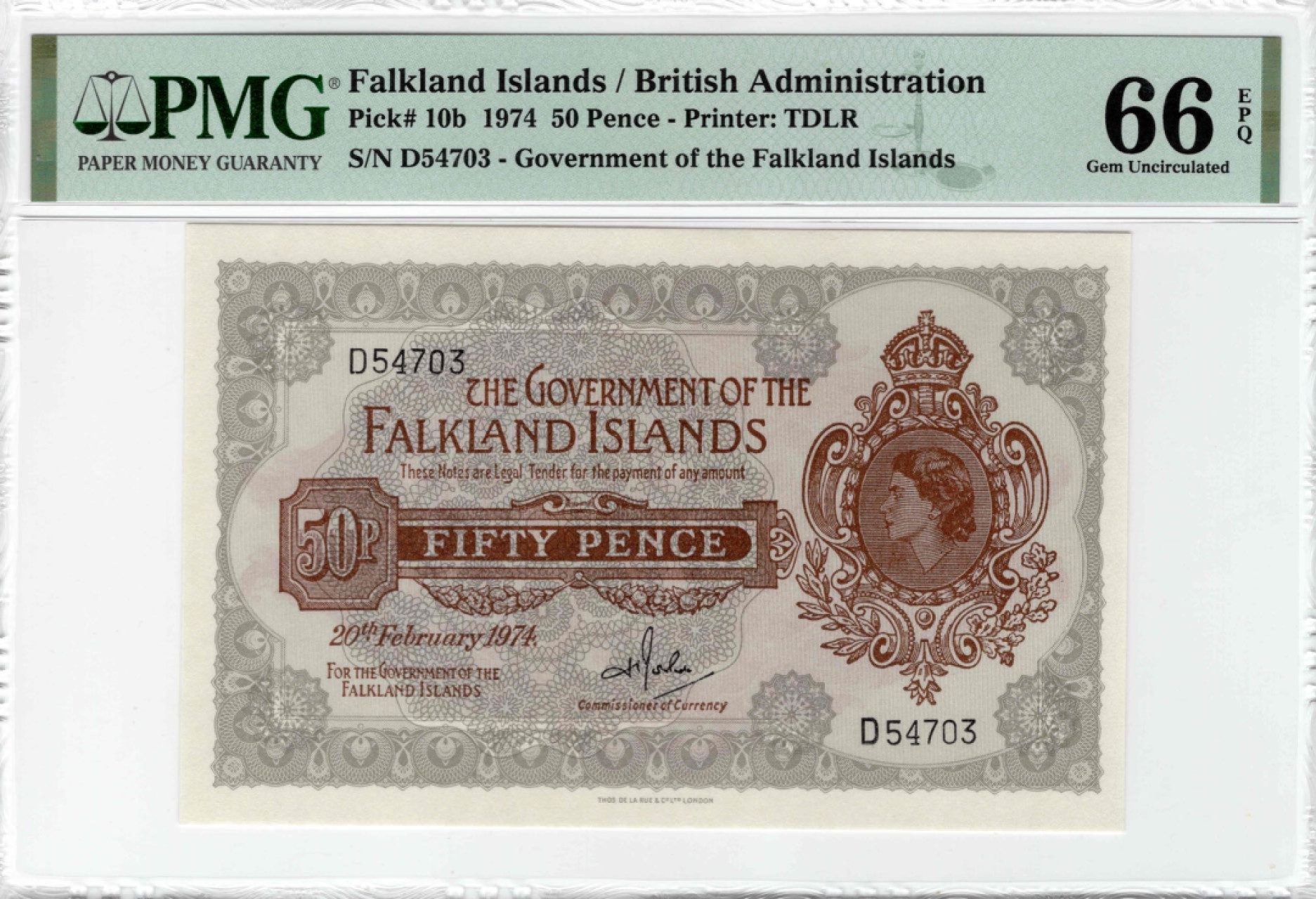 收藏联盟Quantum Auction 第175期拍卖 1974年福克兰群岛50便士 PMG66E