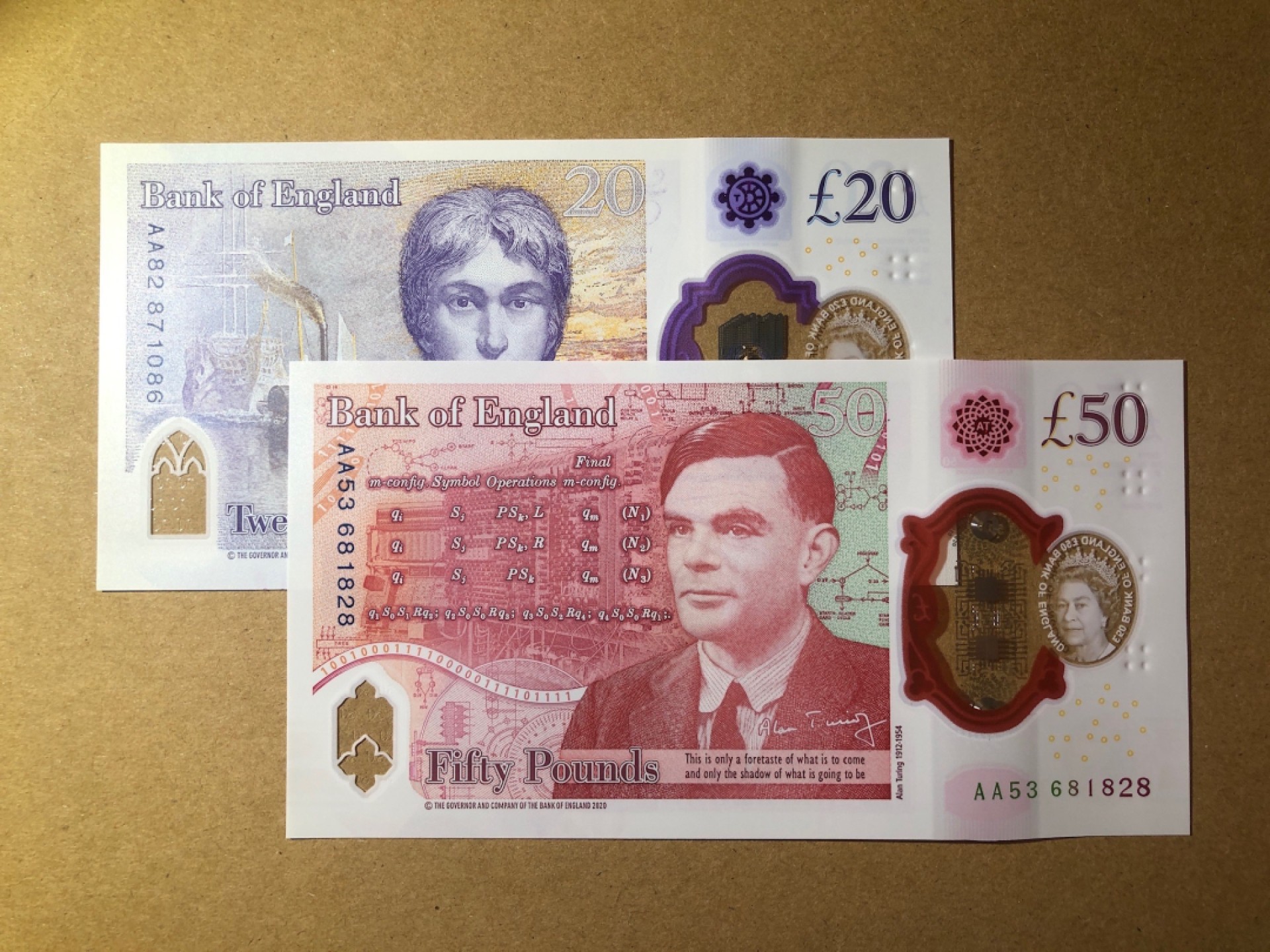 《张总收藏》64期——外币精品 英格兰20、50镑2张 UNC 塑料钞 AA冠
