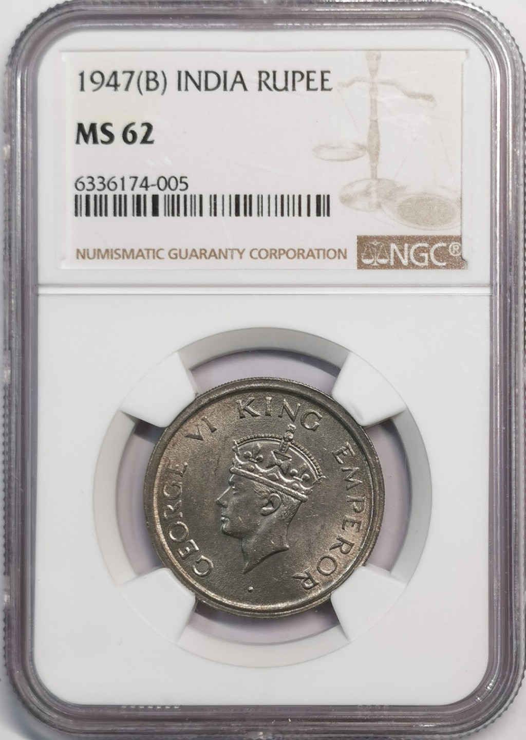 凡希社世界钱币微拍第二百零五期 1947英属印度乔六卢比镍币NGC-MS62