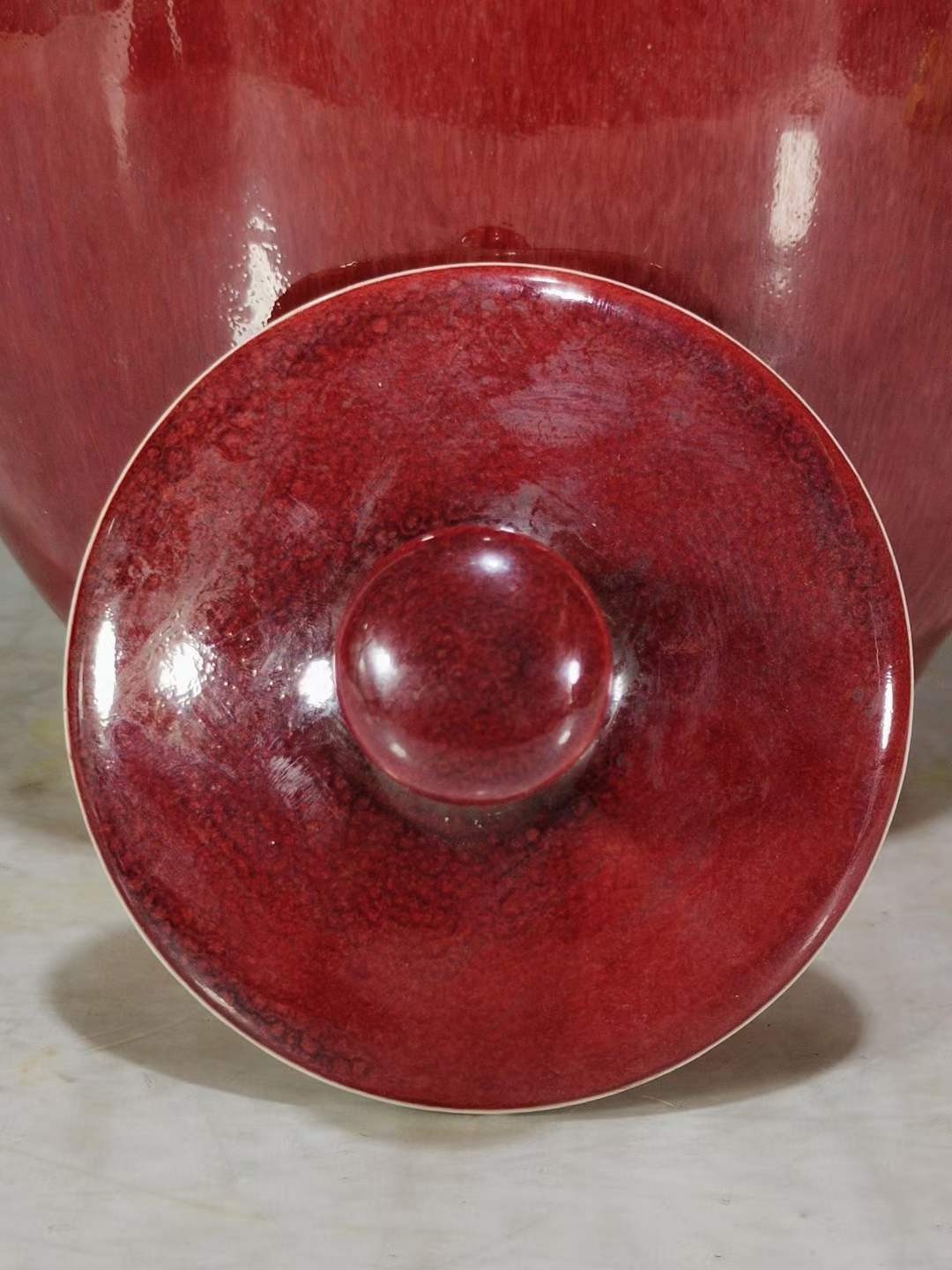 美品.精工细作单色釉郎窑红釉冬瓜罐 