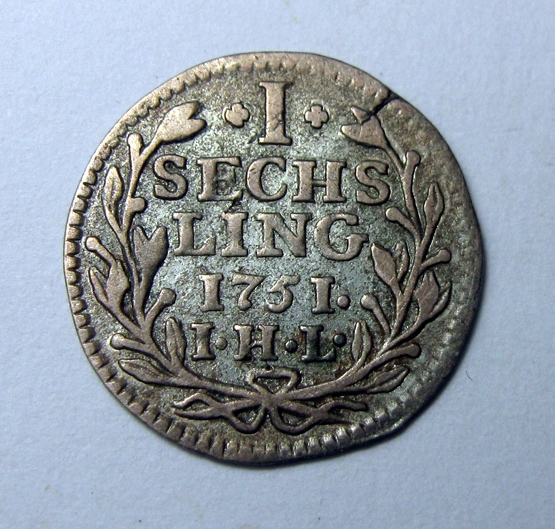 德国汉堡银币,1751弗朗茨一世1先令银币,规格15.4mm,0.7g,中乾评级AU50