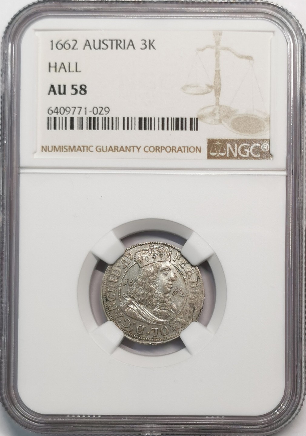 凡希社世界钱币微拍第二百零五期 1662神罗HALL厂3K银辅币NGC-AU58