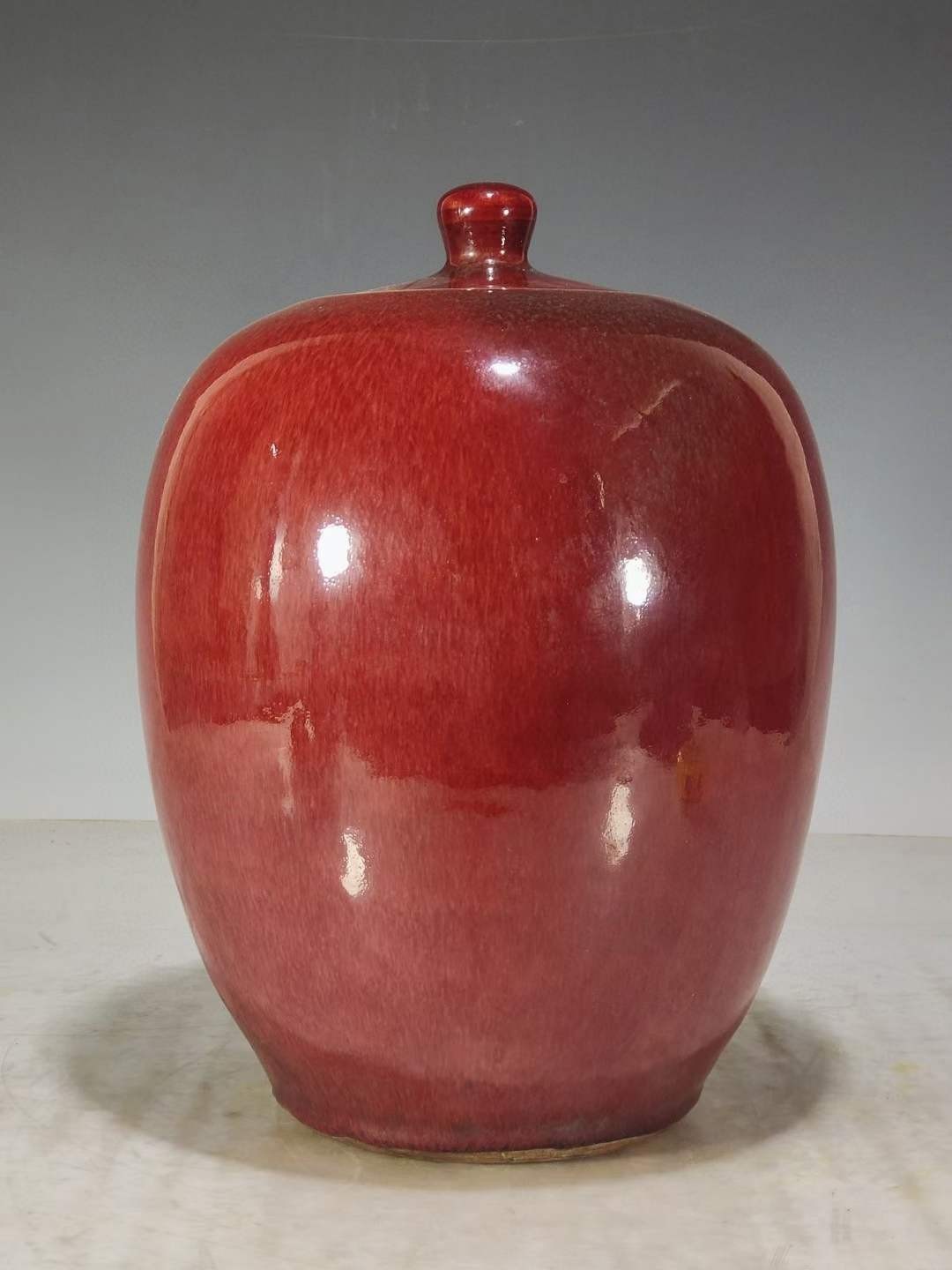 美品.精工细作单色釉郎窑红釉冬瓜罐 