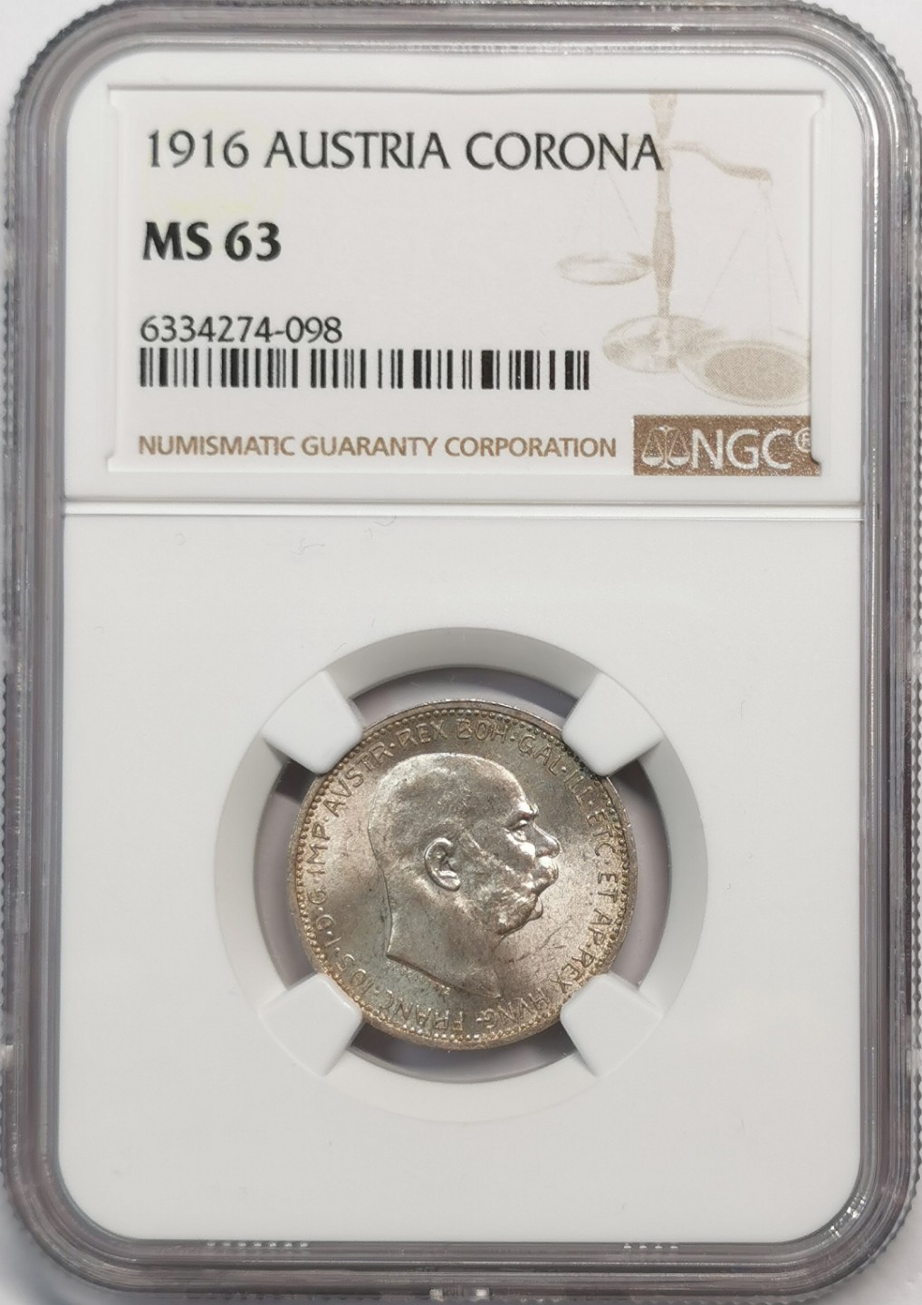 凡希社世界钱币微拍第二百零五期 1916奥地利科罗那银币NGC-MS63