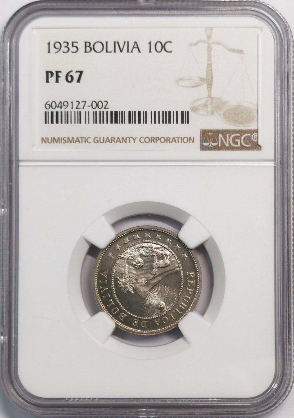 凡希社世界钱币微拍第二百零五期 1935玻利维亚10分精铸NGC-PF67