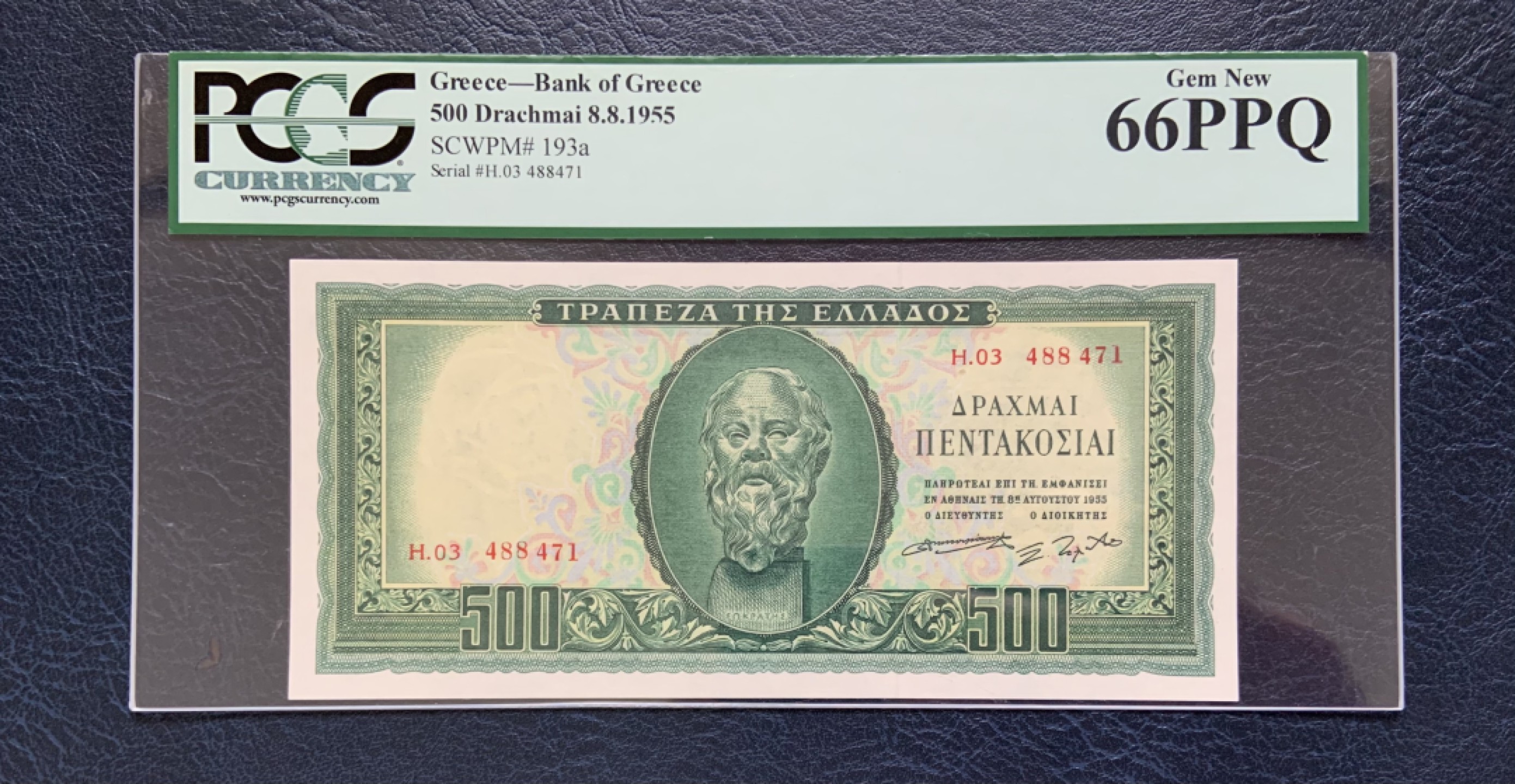 收藏联盟Quantum Auction 第176期拍卖 希腊1955年500德拉克马 PCGS66 苏格拉底