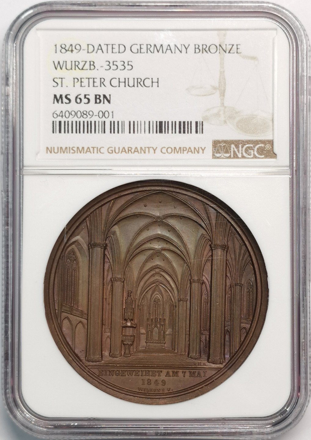 凡希社世界钱币微拍第二百零五期 1849德国圣彼得大教堂纪念铜章NGC-MS65精美建筑名章！