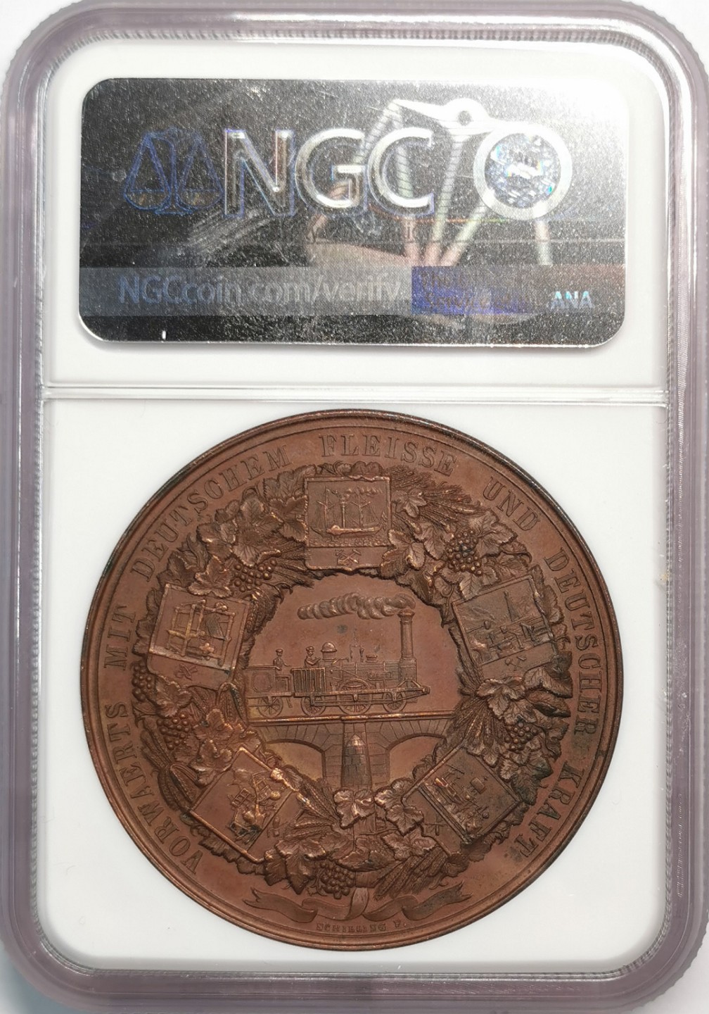 凡希社世界钱币微拍第二百零五期 1844日耳曼尼亚商品博览会铜章NGC-MS64铜色优美！
