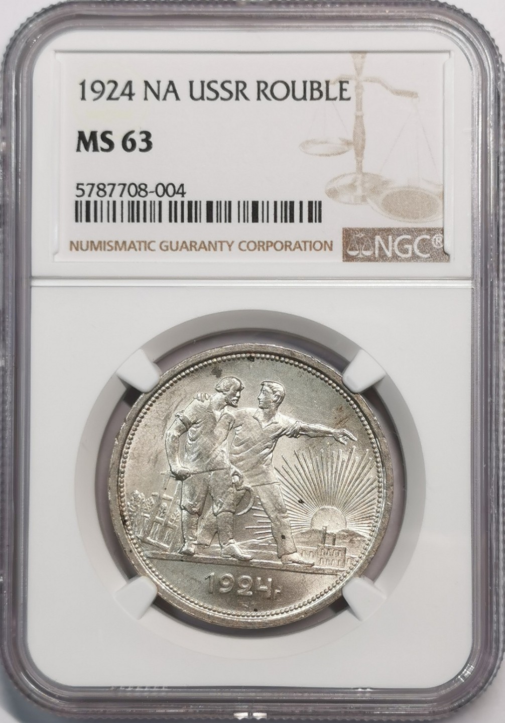 凡希社世界钱币微拍第二百零五期 荐！1924苏联指路卢布NGC-MS63淡色粉光底板绝佳！