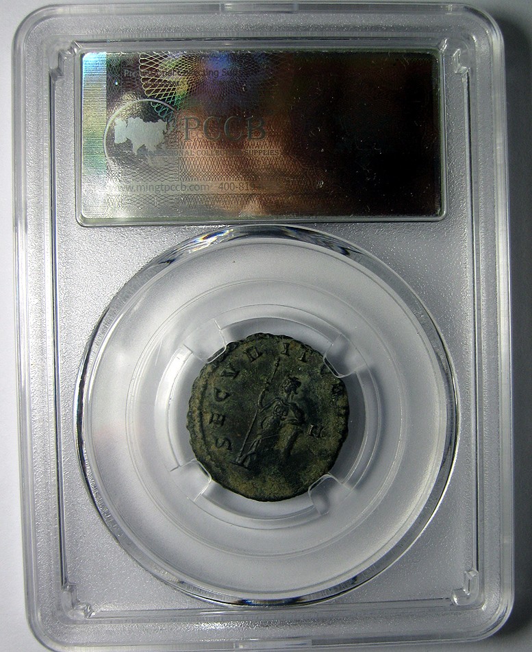 古罗马铜币,克劳狄二世,约20.8mm,2.7g,自打标签盒子