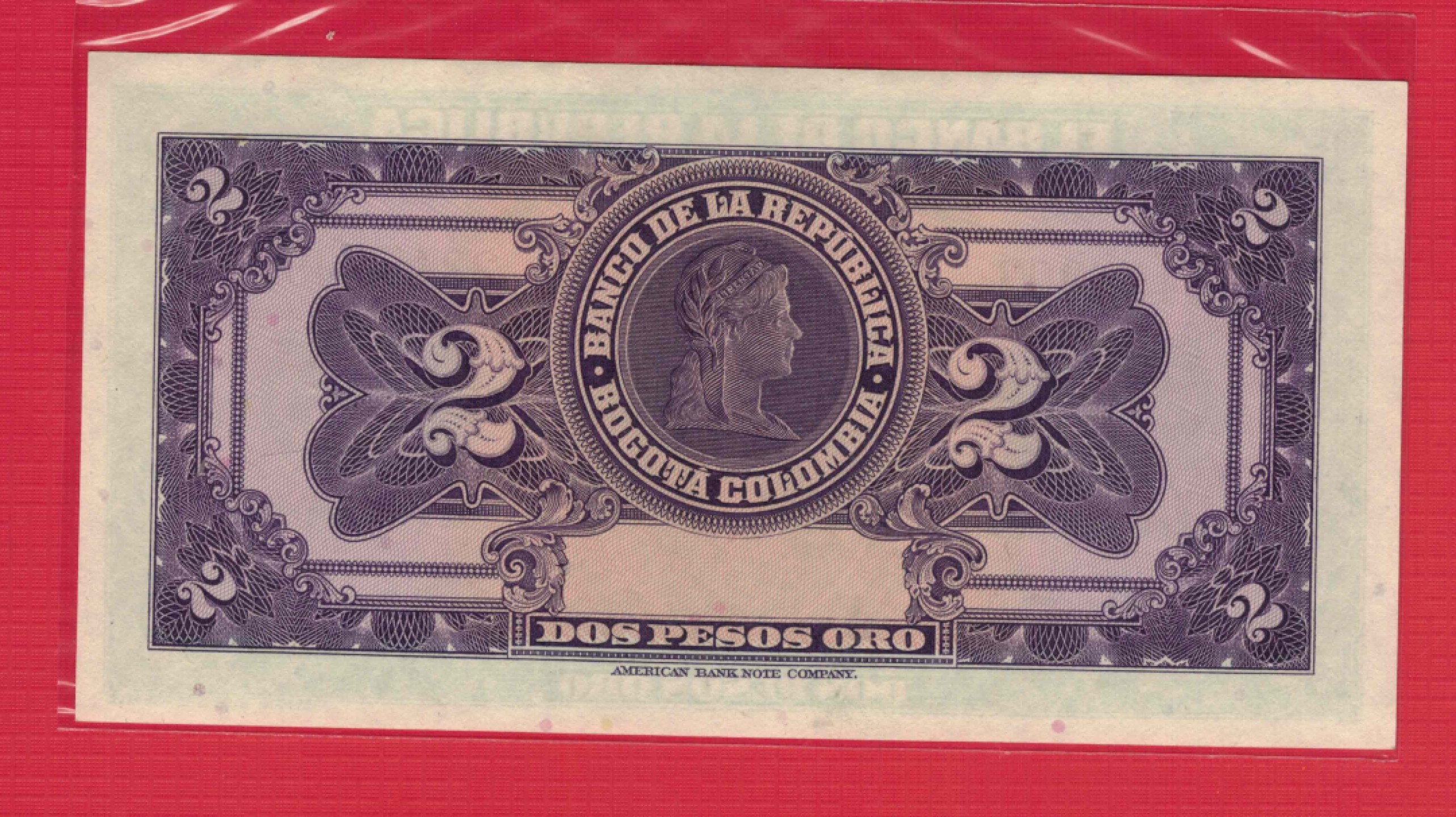 哥伦比亚1955年2比索 GG序列 实物如图 UNC  