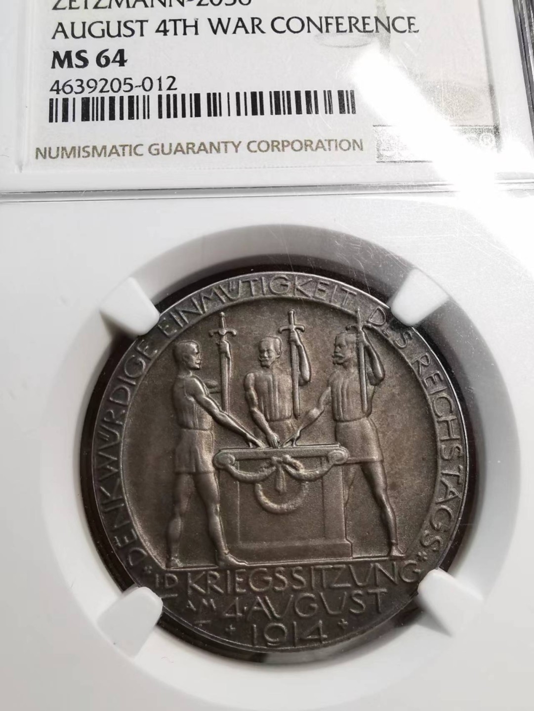 凡希社世界钱币微拍第二百零五期 1914德国战争会议纪念银章NGC-MS64磨砂质感！