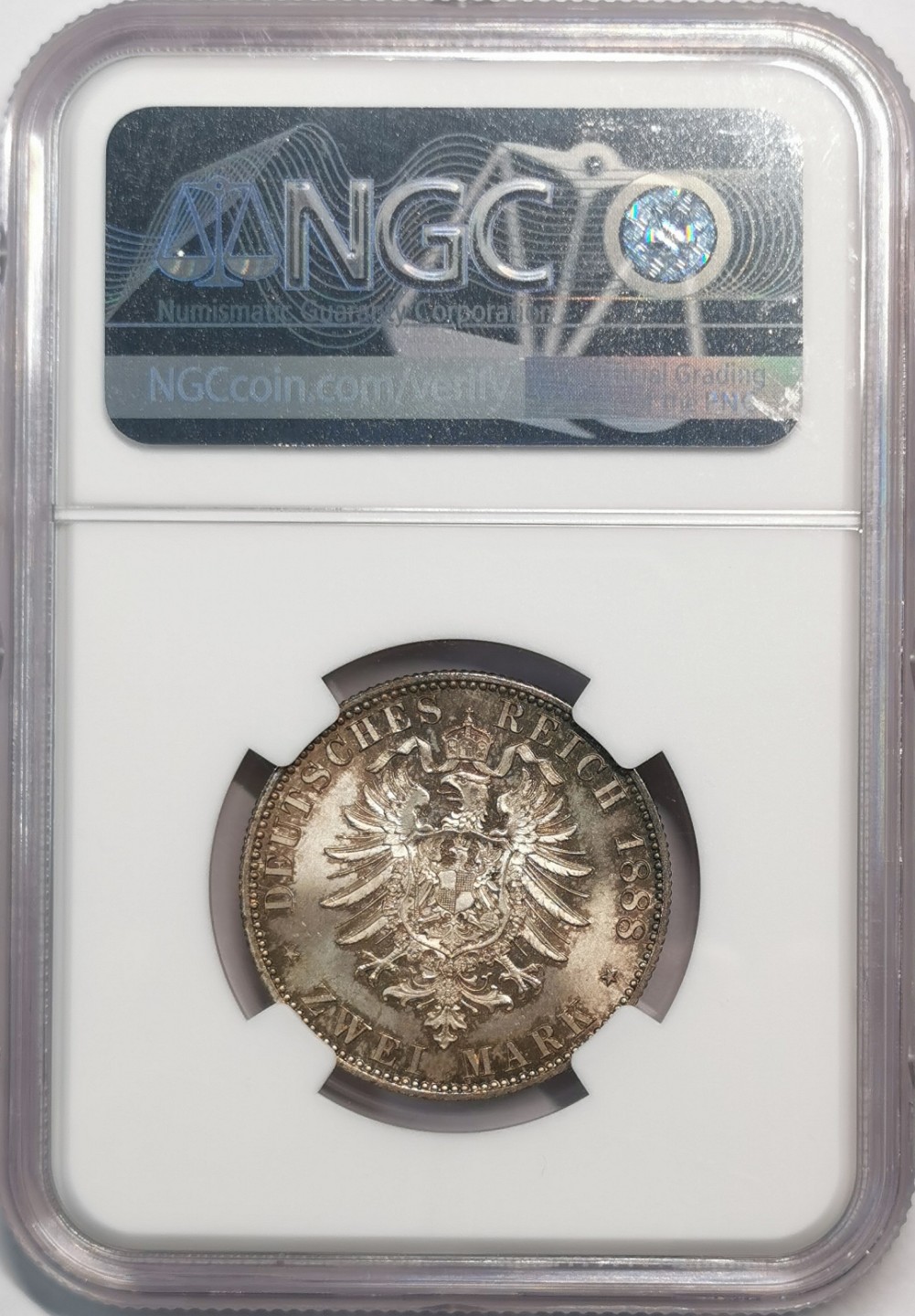 凡希社世界钱币微拍第二百零五期 1888德国普鲁士短翅2马克NGC-MS66重五彩养眼！