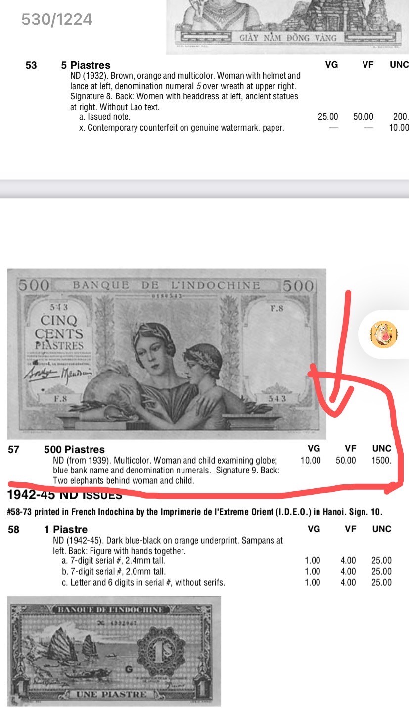 收藏联盟Quantum Auction 第176期拍卖 法属印度支那1939年500皮阿斯特 PMG64 母子地球仪  十分稀少