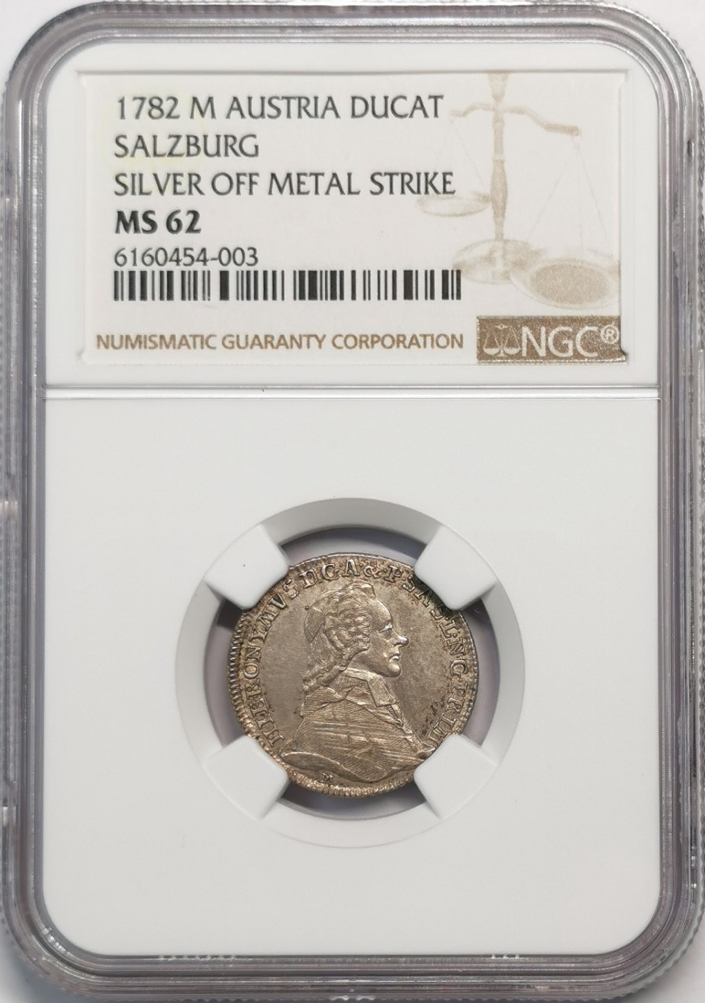 凡希社世界钱币微拍第二百零五期 1782萨尔茨堡杜卡特金币银样NGC-MS62