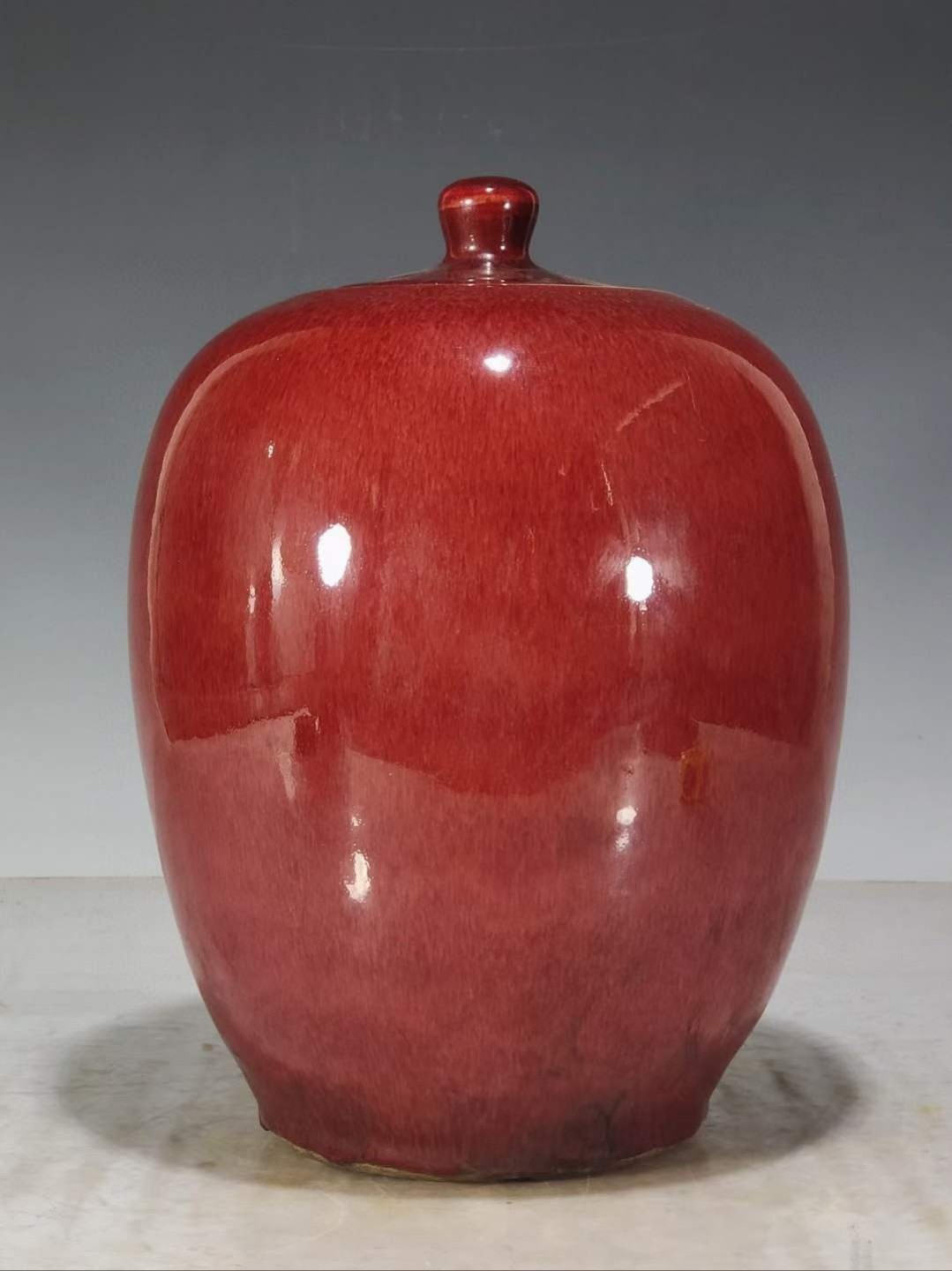 美品.精工细作单色釉郎窑红釉冬瓜罐 