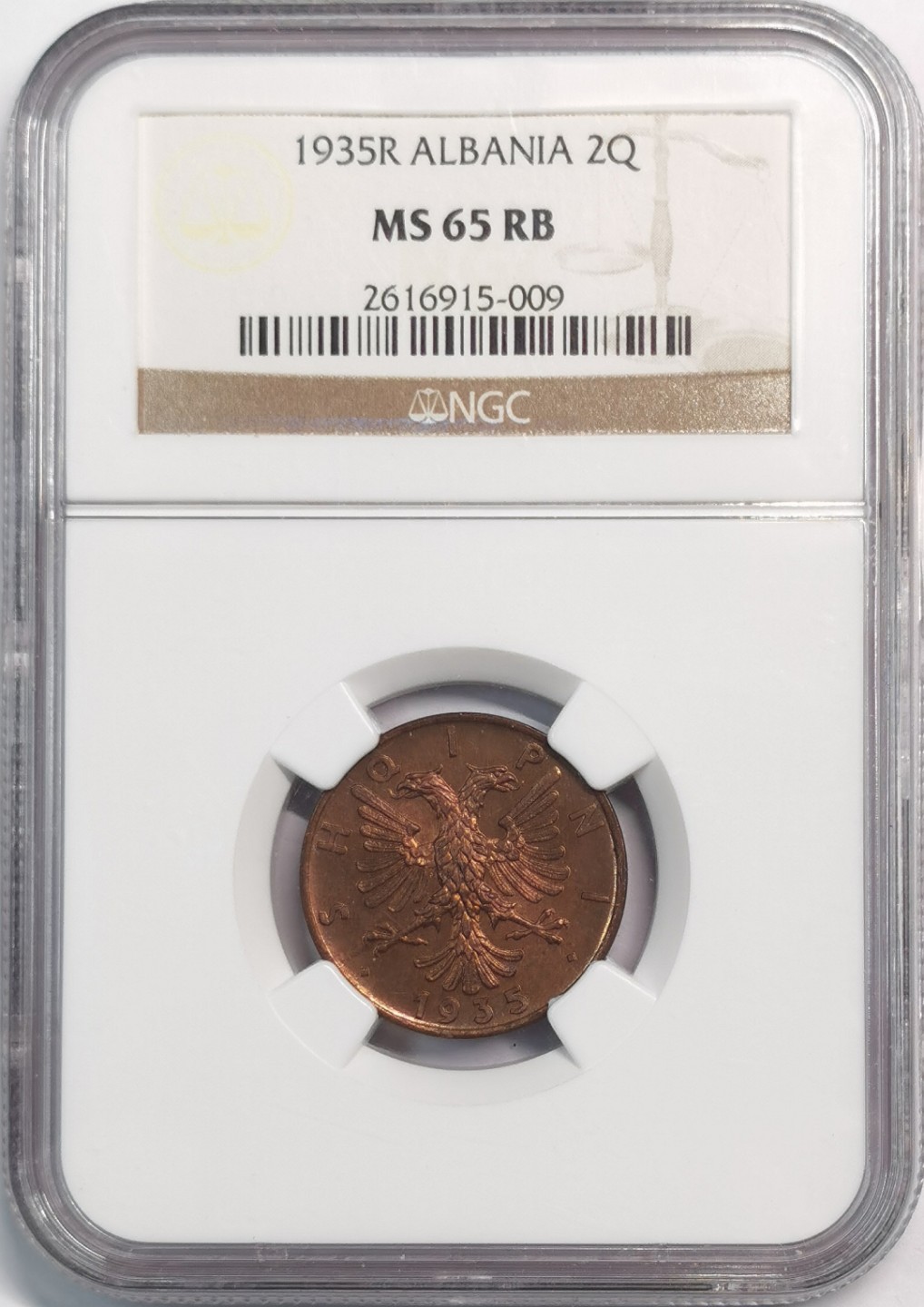 凡希社世界钱币微拍第二百零五期 1935阿尔巴尼亚2Q铜币NGC-MS65