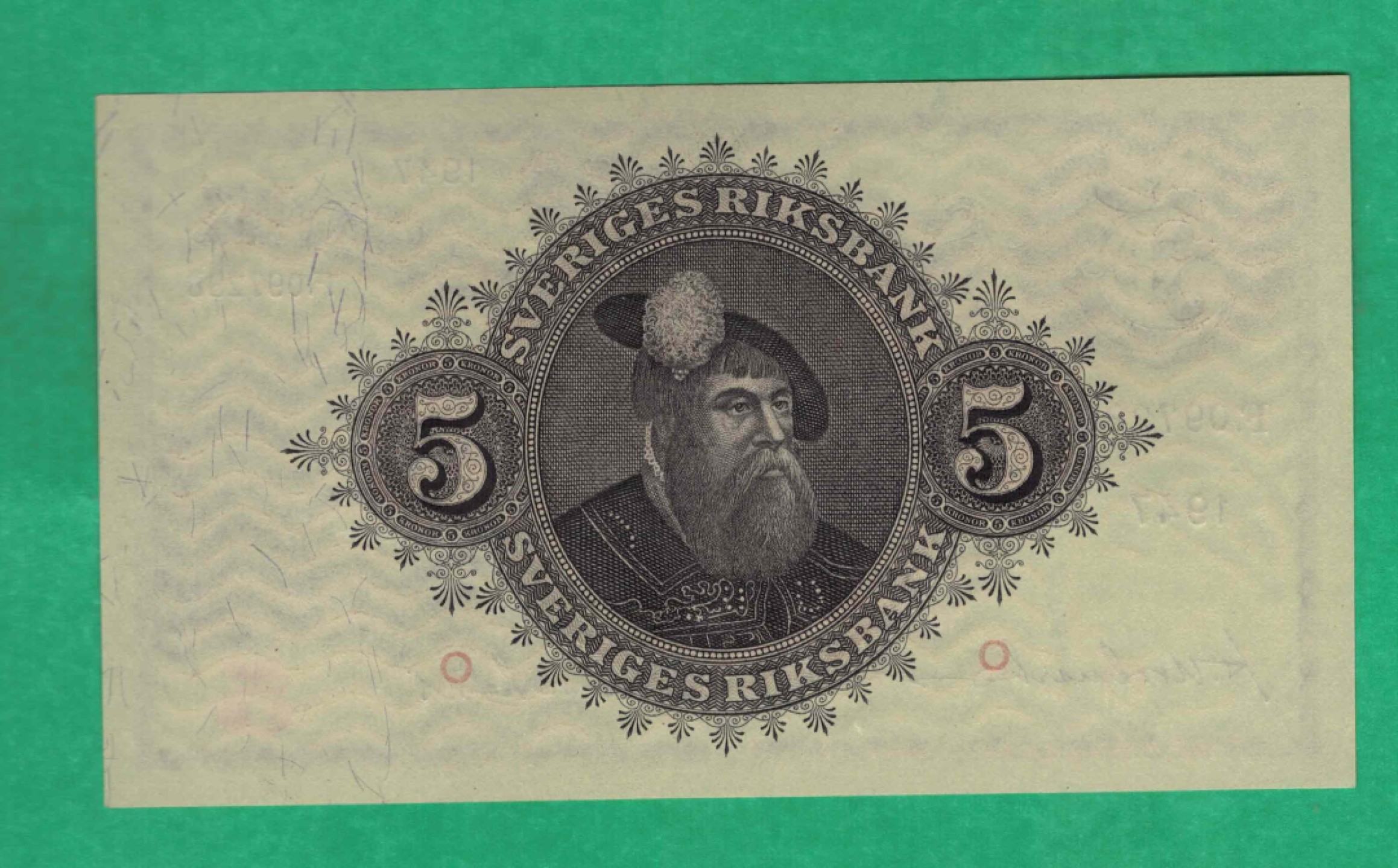 瑞典1947年5克朗 无4 88双尾 欧洲纸币 实物图 UNC  