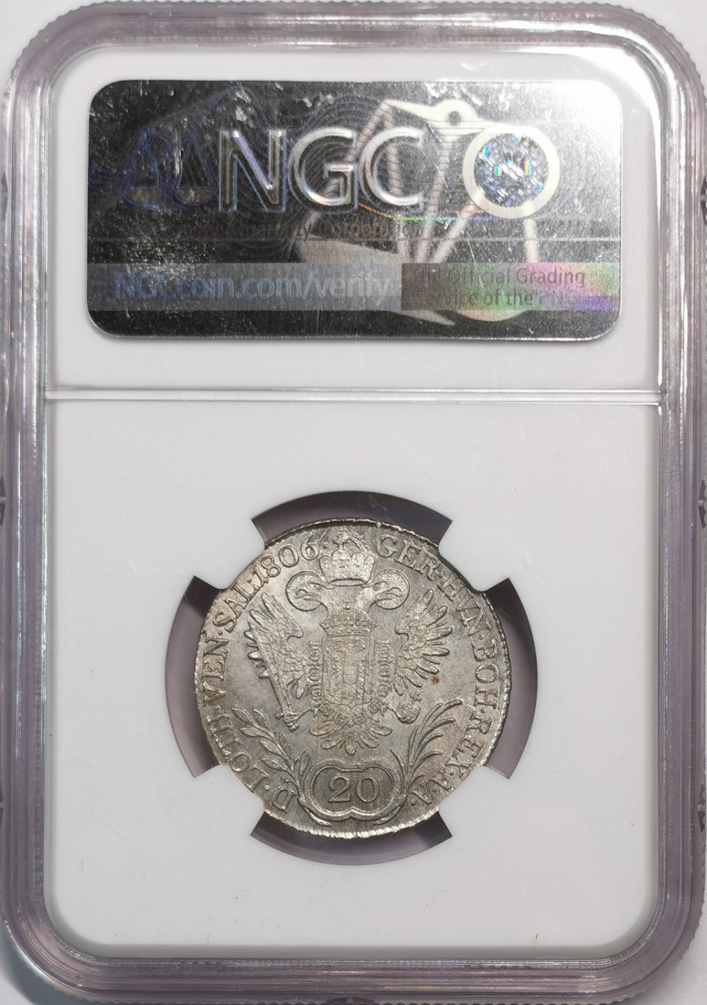 凡希社世界钱币微拍第二百零五期 1806神罗佛朗茨二世20K银币NGC-MS64罕见品相！