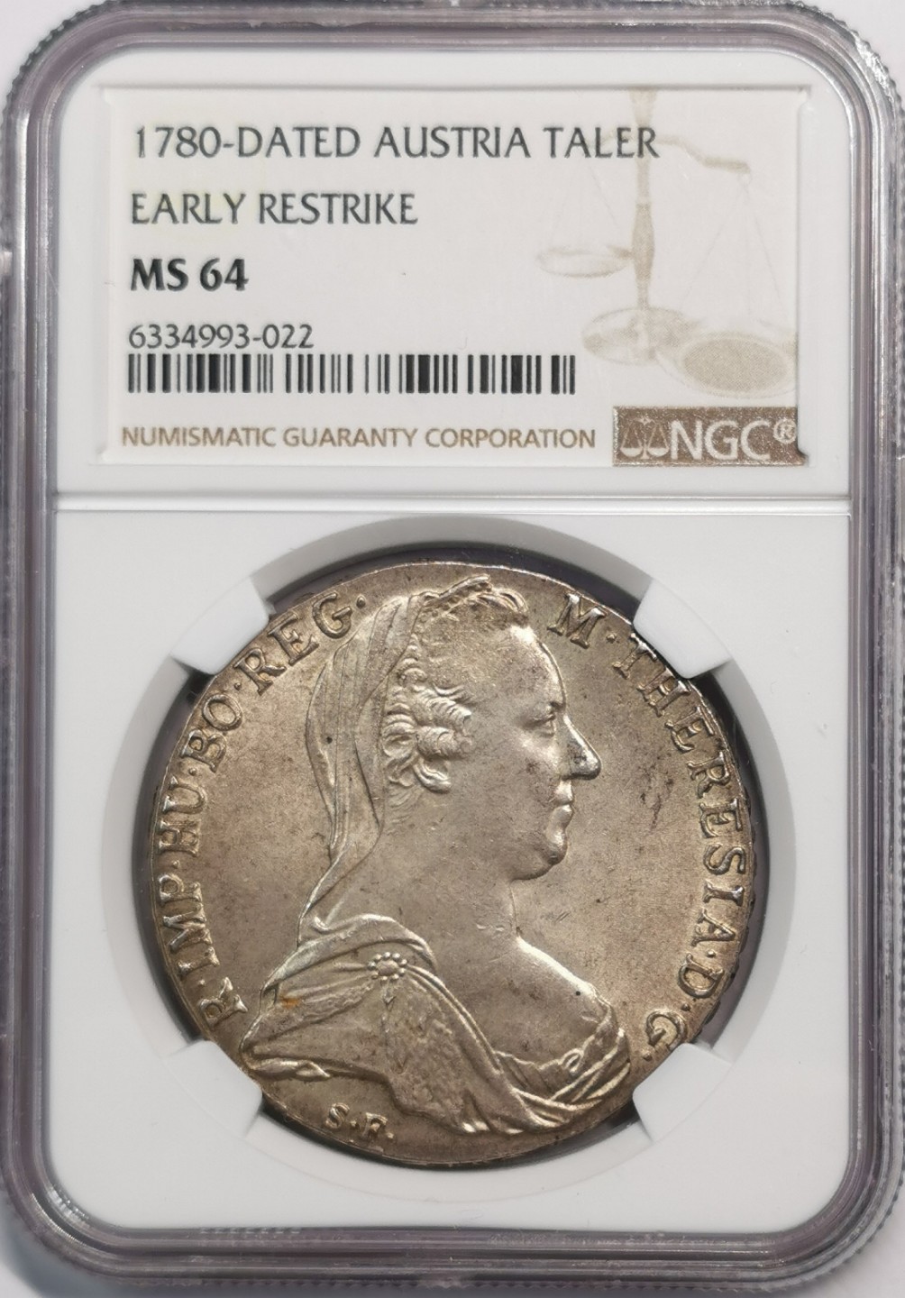 凡希社世界钱币微拍第二百零五期 1780奥地利特蕾莎泰勒大银NGC-MS64淡金包浆早期后铸！