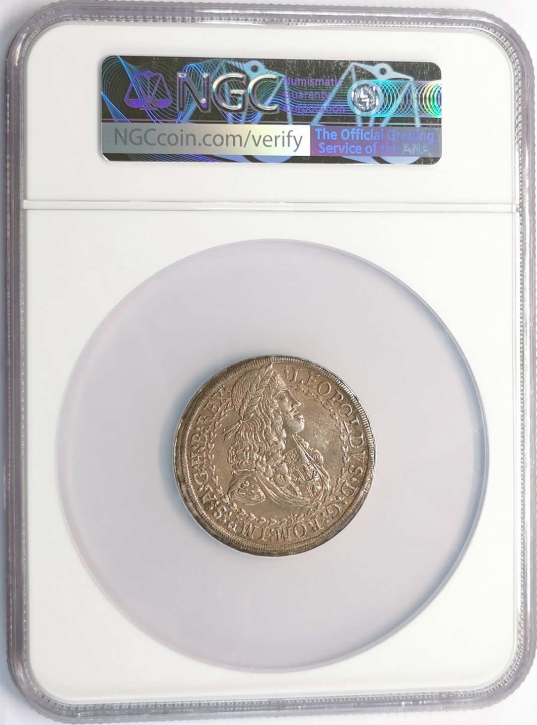 凡希社世界钱币微拍第二百零五期 荐！1680-86神罗蒂罗尔利奥波德一世2泰勒大银NGC-AU58 58克 大盒
