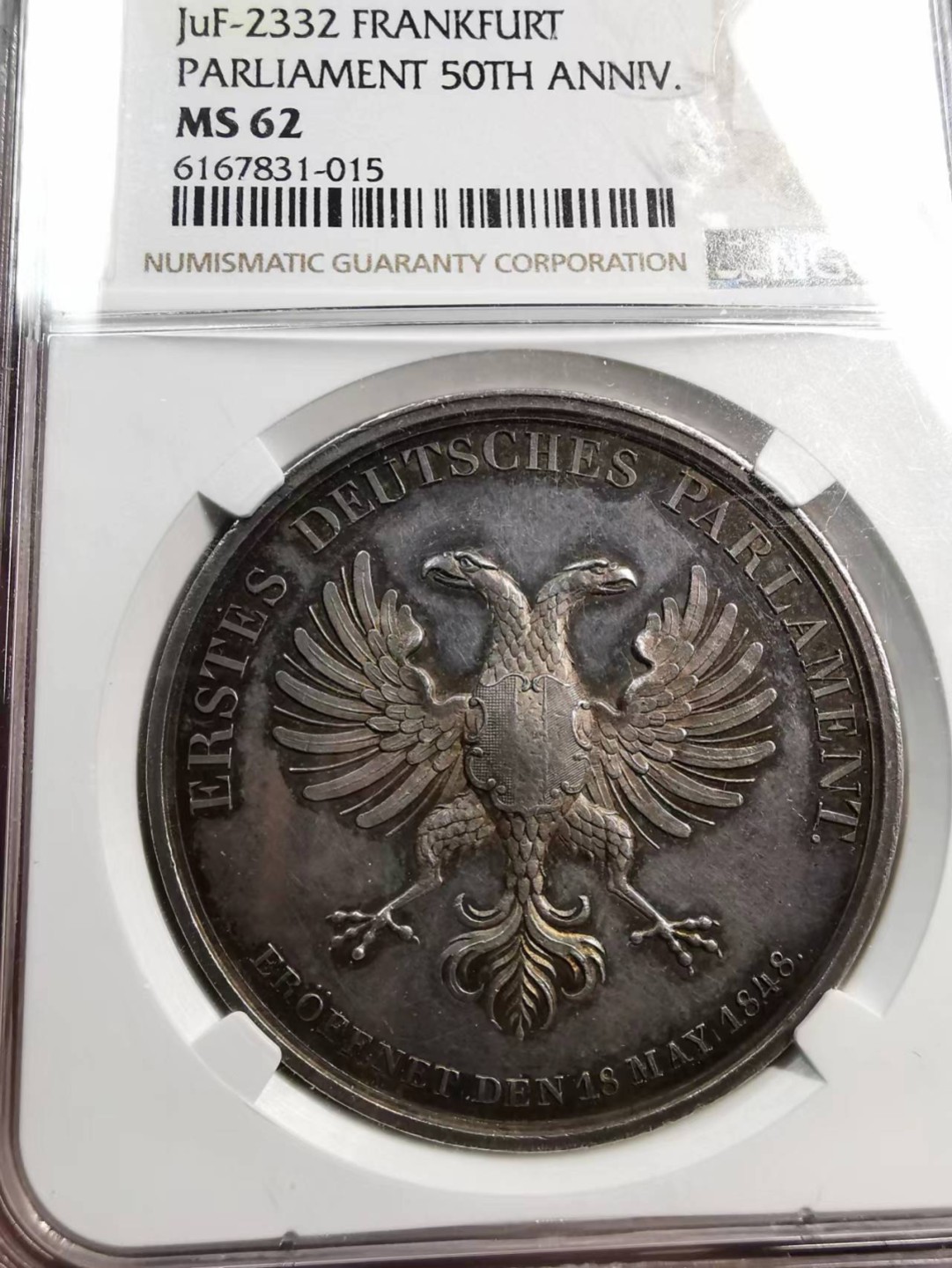 凡希社世界钱币微拍第二百零五期 1898德国法兰克福议会50周年纪念银章NGC-MS62