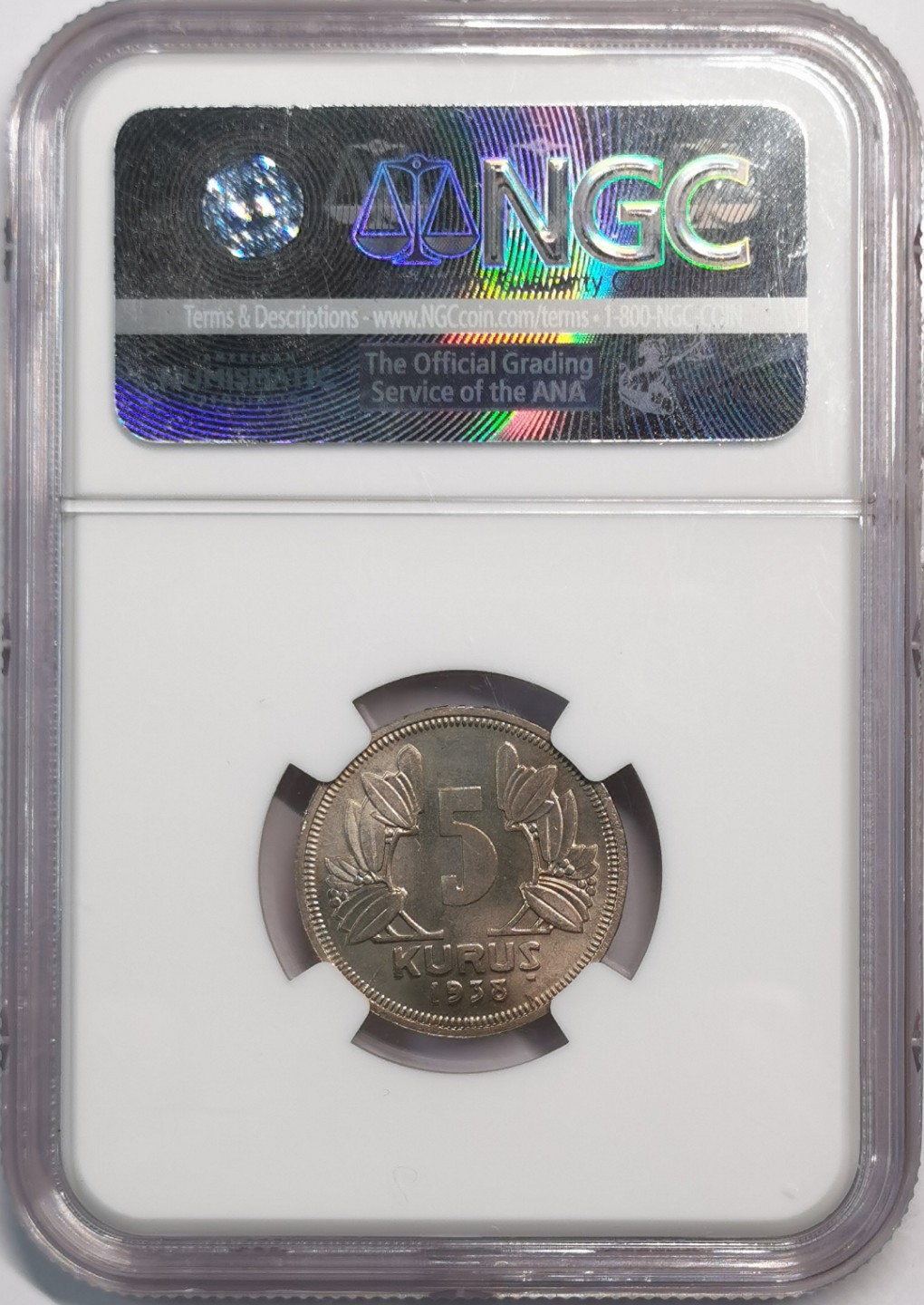 凡希社世界钱币微拍第二百零五期 1938土耳其5Kuru NGC-MS65
