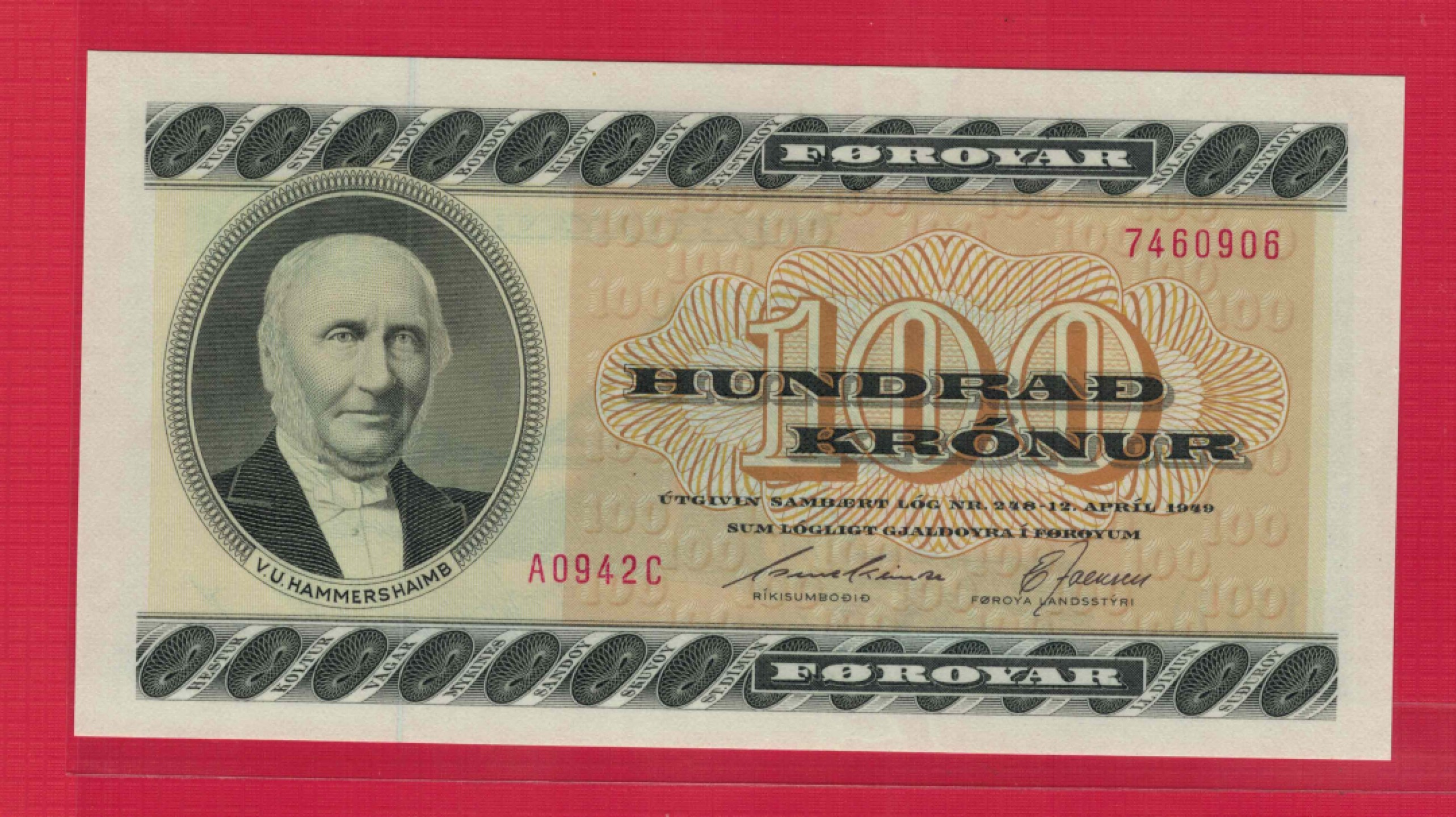 法罗群岛1994年100克朗 P-21f 欧洲纸币 实物图 UNC