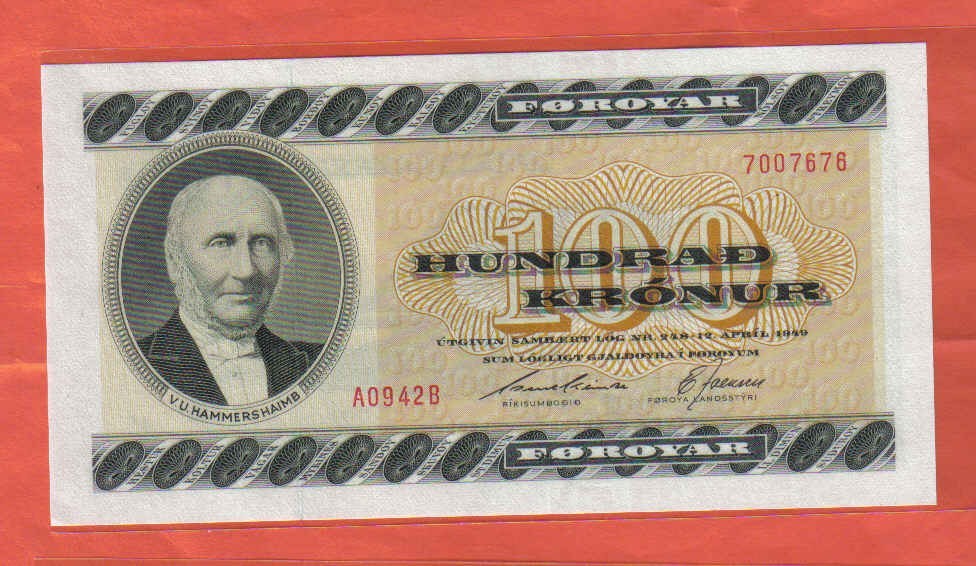 法罗群岛1994年100克朗 P-21f 欧洲纸币 实物图 UNC