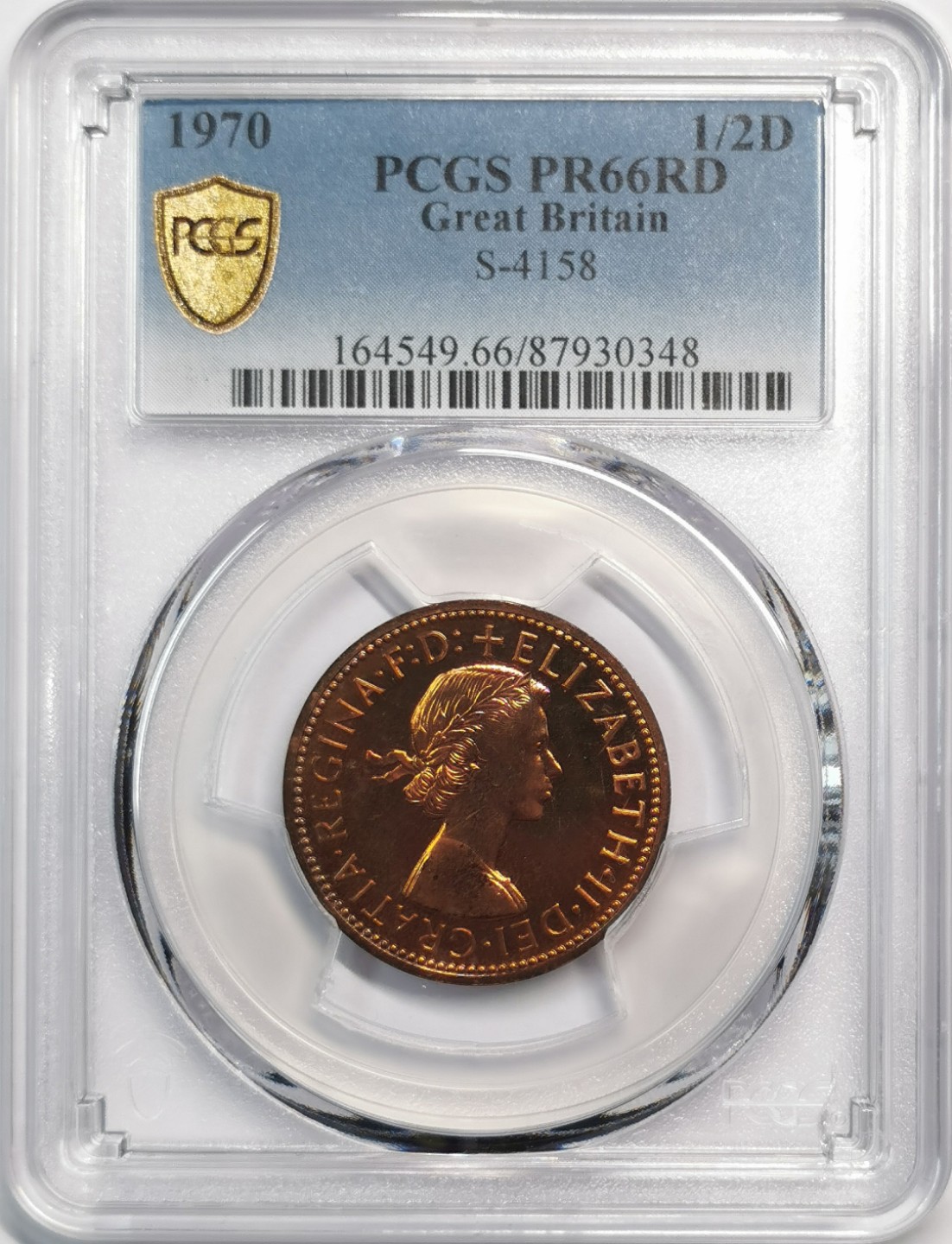 凡希社世界钱币微拍第二百零五期 1970英国1/2便士精铸PCGS-PR66RD