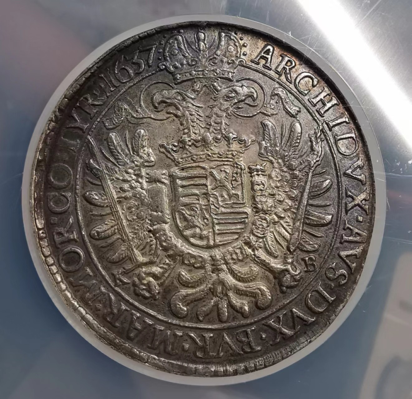 凡希社世界钱币微拍第二百零五期 稀！1637神罗匈牙利斐迪南二世大型泰勒NGC-MS62环彩冠军分！