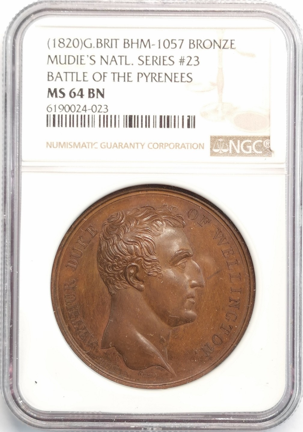 凡希社世界钱币微拍第二百零五期 1820英国威灵顿比利牛斯战役纪念铜章NGC-MS64