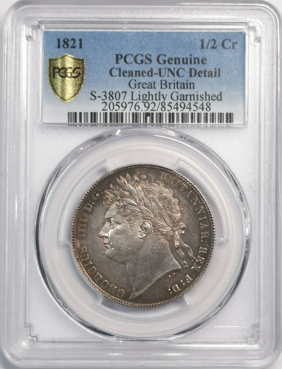 凡希社世界钱币微拍第二百零五期 1821英国乔四1/2克朗PCGS-UNCD