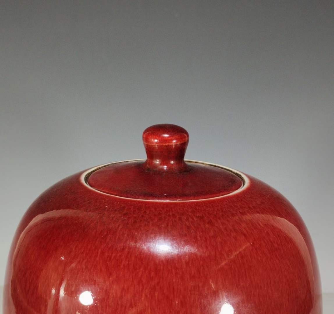美品.精工细作单色釉郎窑红釉冬瓜罐 