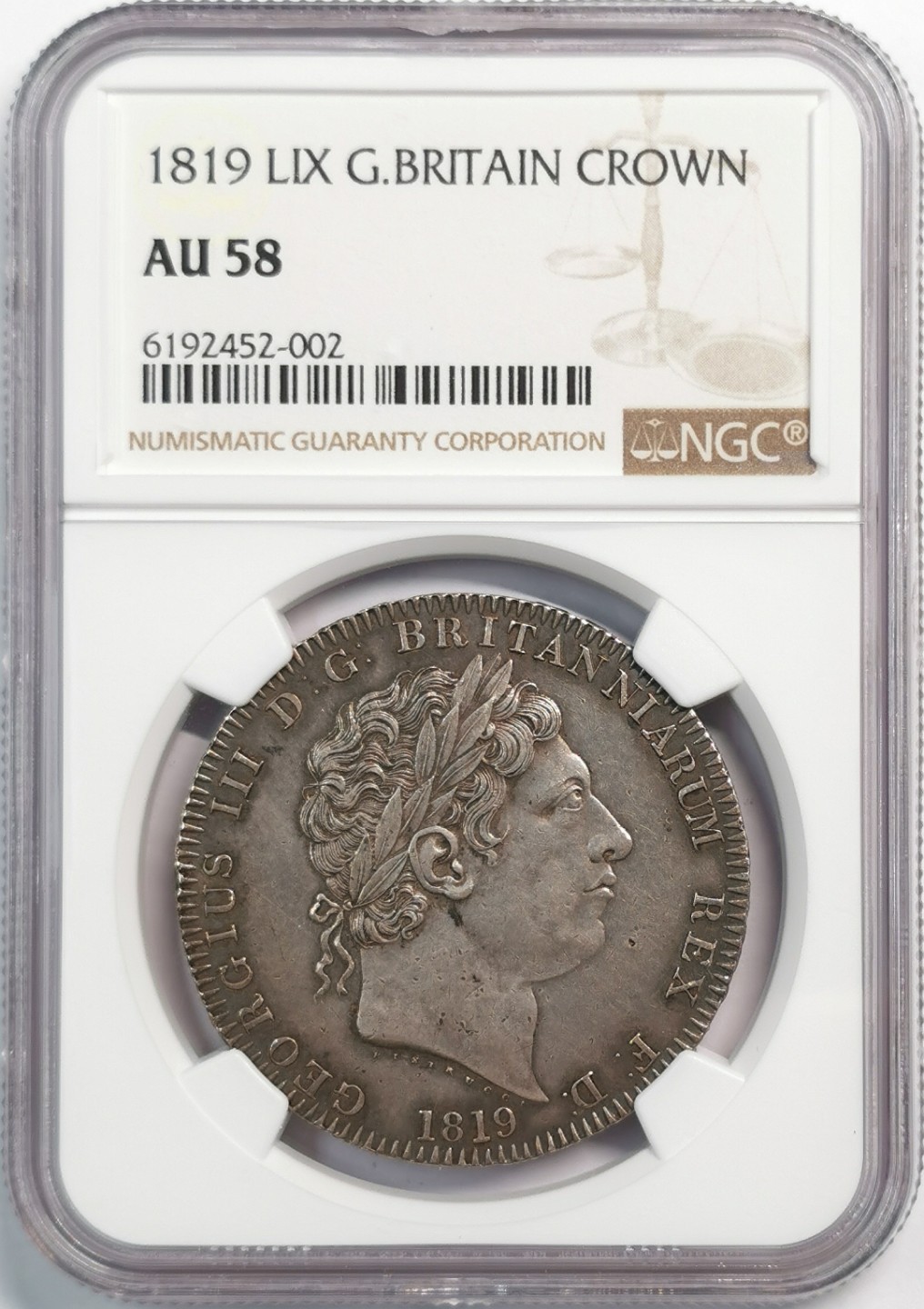 凡希社世界钱币微拍第二百零五期 1819英国乔三马剑大银NGC-AU58