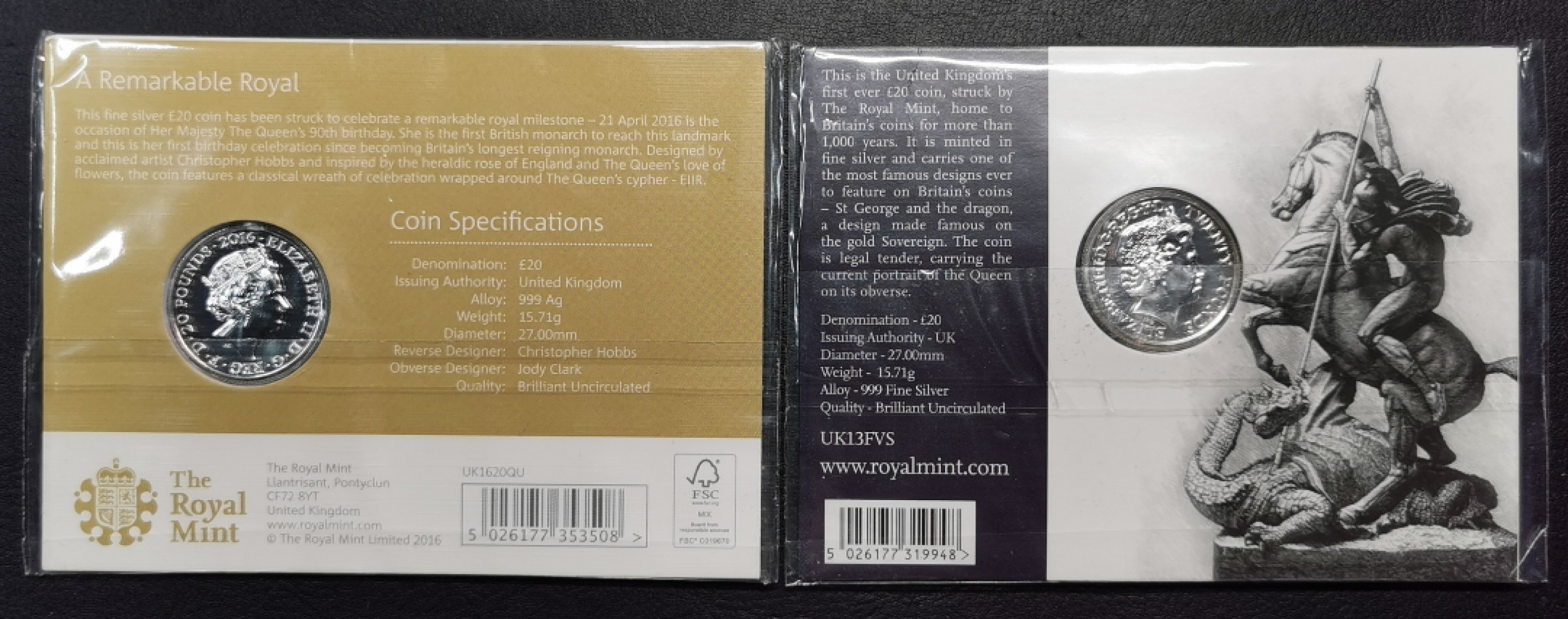 凡希社世界钱币微拍第二百零五期 英国20英镑银币两种全品原封