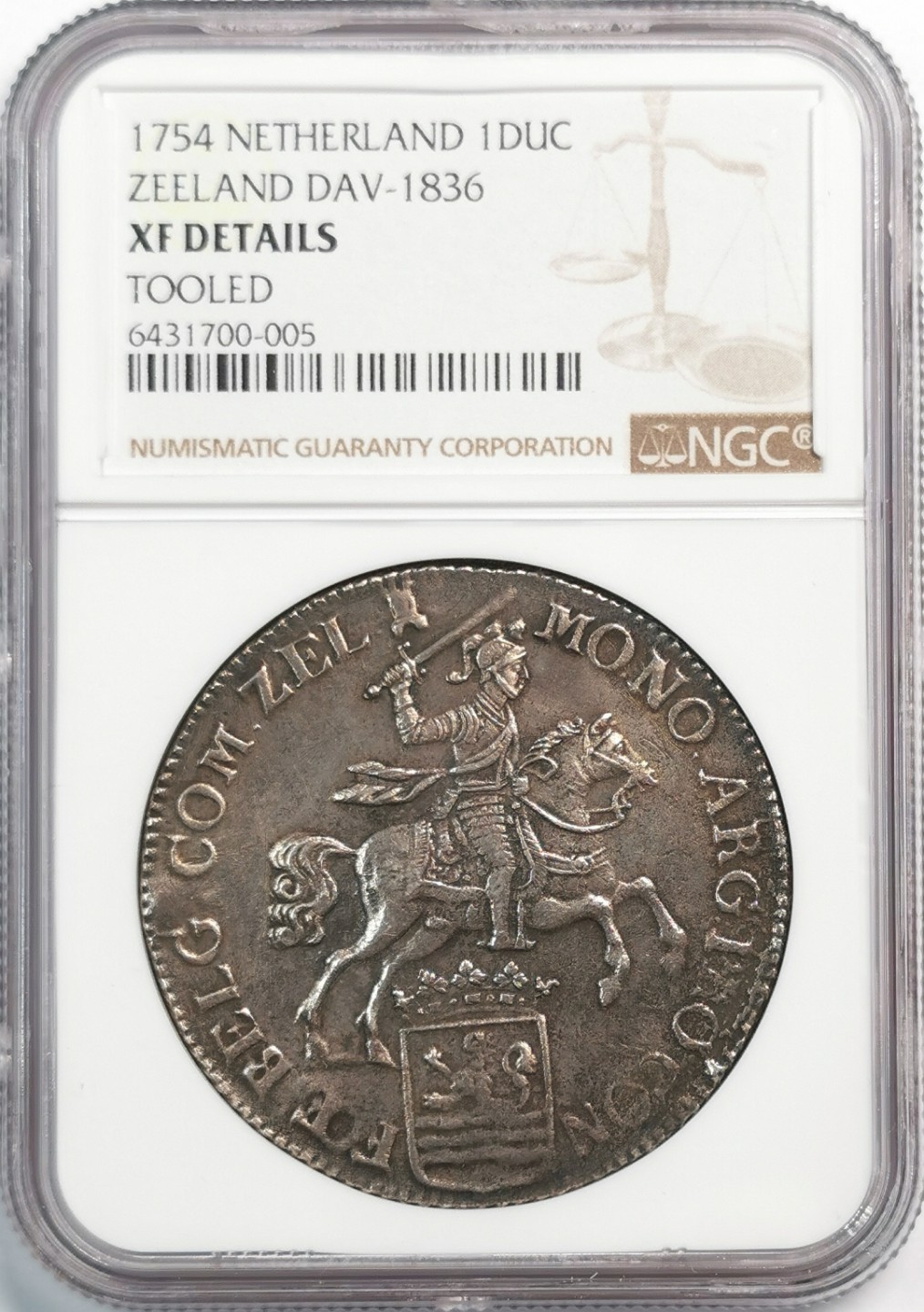 凡希社世界钱币微拍第二百零五期 1754泽兰大马剑NGC-XFD深色包浆！