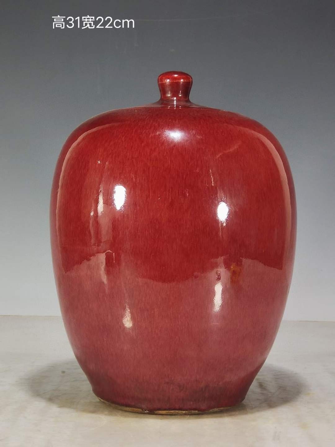 美品.精工细作单色釉郎窑红釉冬瓜罐 