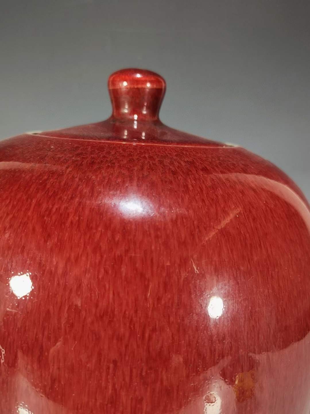 美品.精工细作单色釉郎窑红釉冬瓜罐 