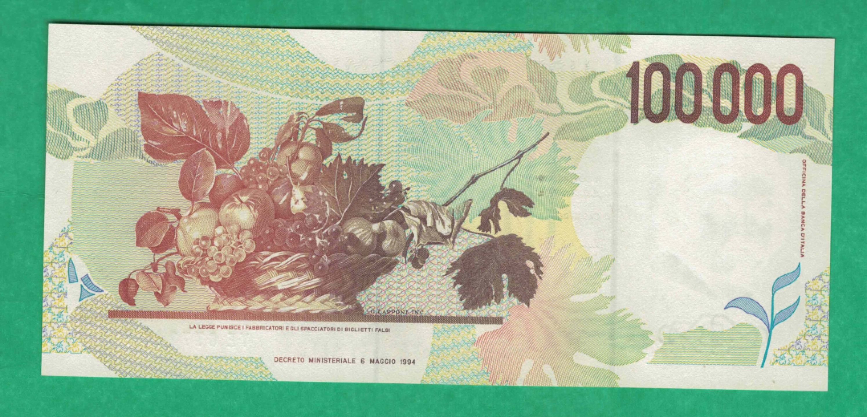 意大利1994年100000里拉 10万里拉 签名如图 P-117b 欧洲纸币 UNC  