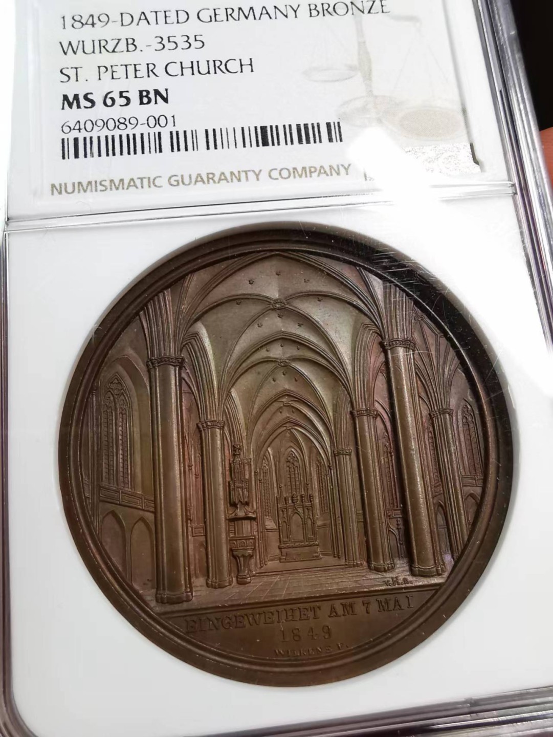 凡希社世界钱币微拍第二百零五期 1849德国圣彼得大教堂纪念铜章NGC-MS65精美建筑名章！