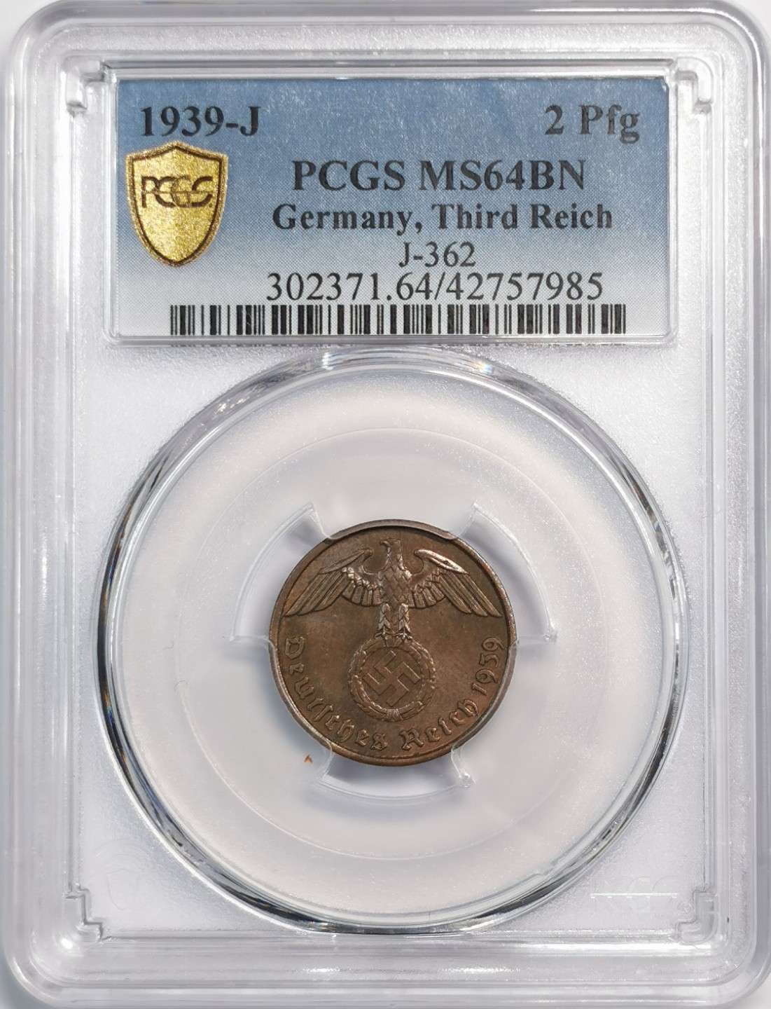凡希社世界钱币微拍第二百零五期 1939德国2芬尼PCGS-MS64