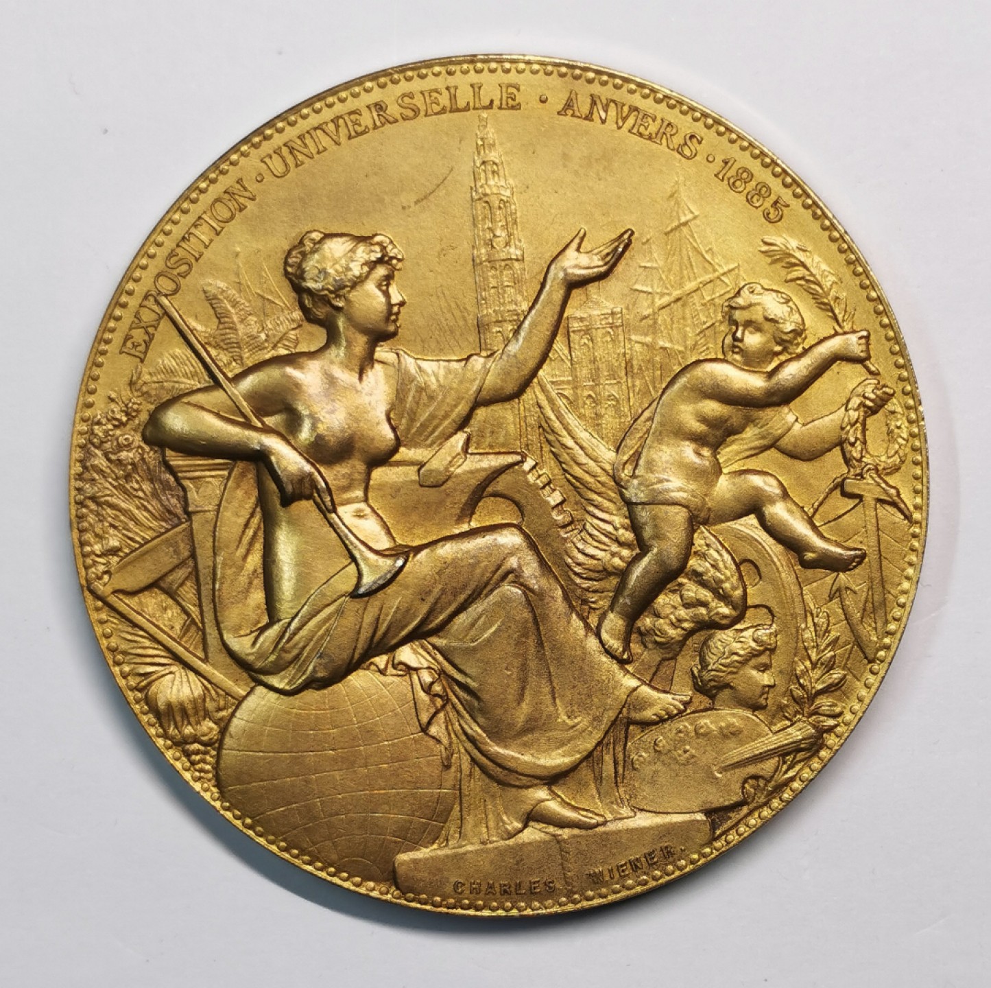 凡希社世界钱币微拍第二百零五期 1885比利时安特卫普博览会镀金大铜章