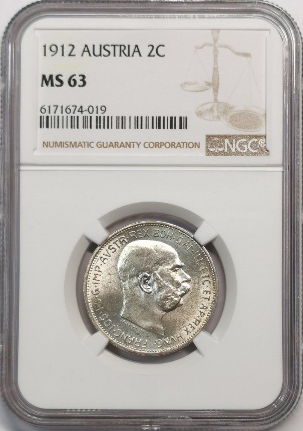 凡希社世界钱币微拍第二百零五期 1912奥地利2科罗那银币NGC-MS63