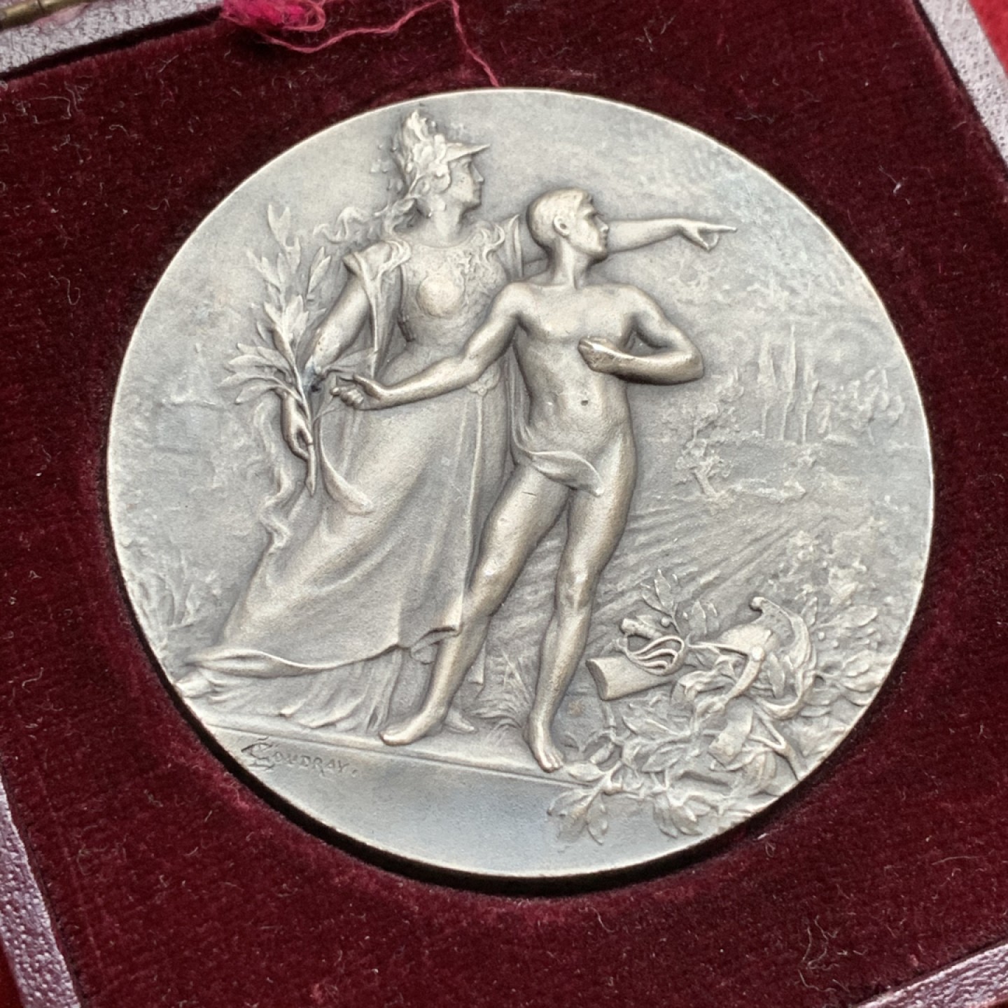 《竞宝斋》第75场-本周日，周一2场连拍（全场不限金额包邮） 原盒法国1900年前后镀银射击节大铜章UNC品相 50mm，65克，BRONZE铜标