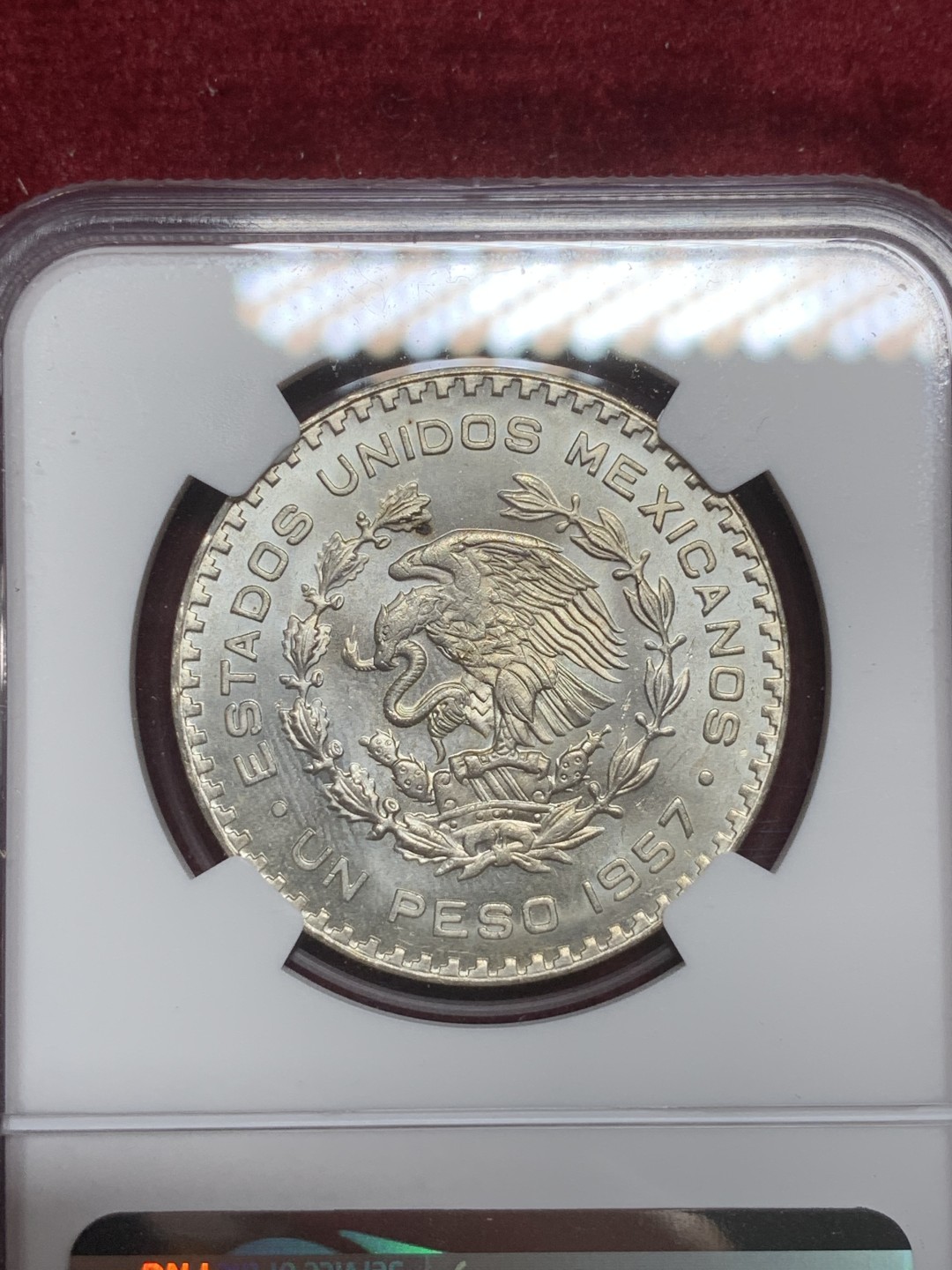《竞宝斋》第75场-本周日，周一2场连拍（全场不限金额包邮） NGC MS-65 墨西哥 1957年 鹰洋1比索 银币 高分状态