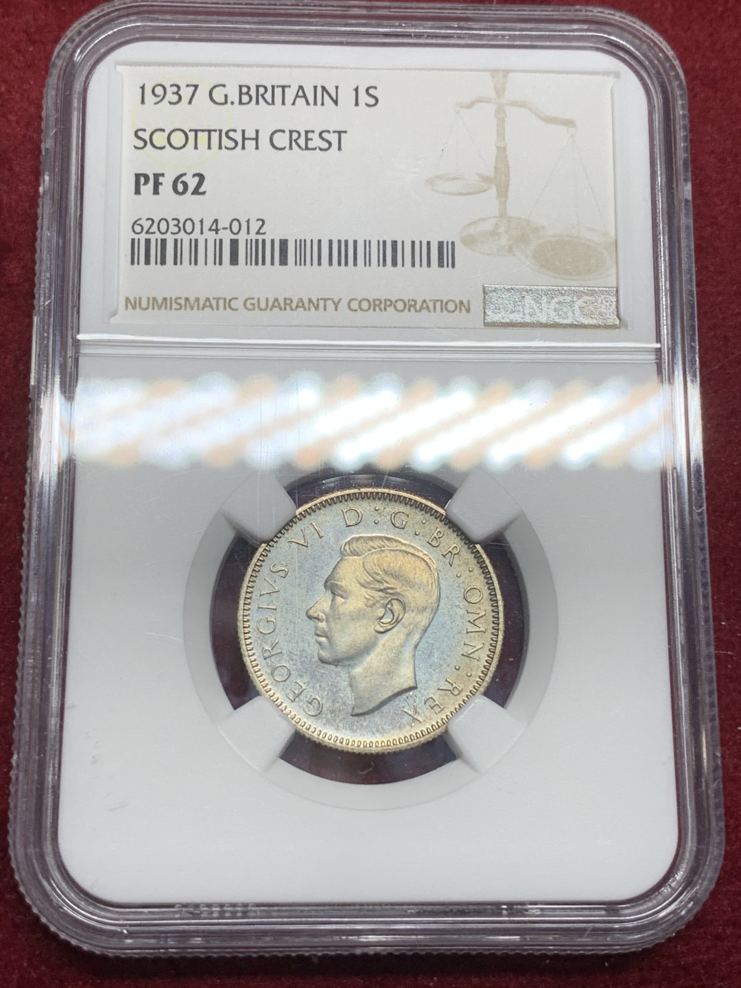 《竞宝斋》第75场-本周日，周一2场连拍（全场不限金额包邮） NGC-PF62 英国 1937年 苏格兰1先令银币 乔治六世登基精制币
