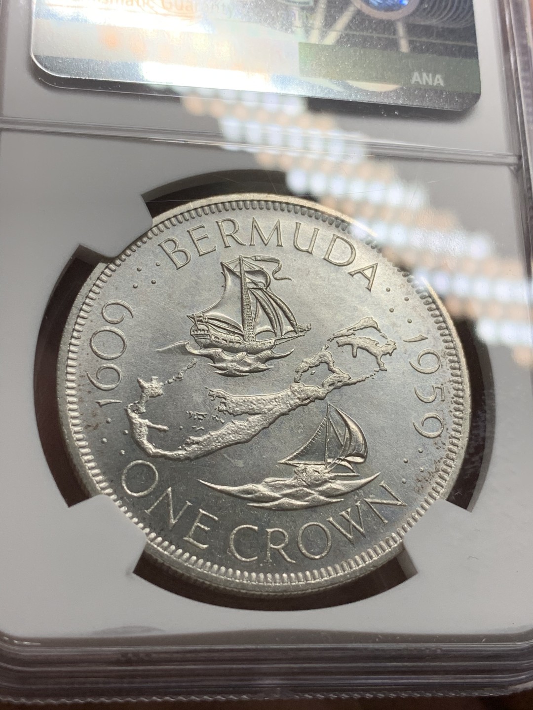 《竞宝斋》第75场-本周日，周一2场连拍（全场不限金额包邮） NGC-MS65 百慕大1959年 伊丽莎白女王 1克朗大银币 挺好的分数