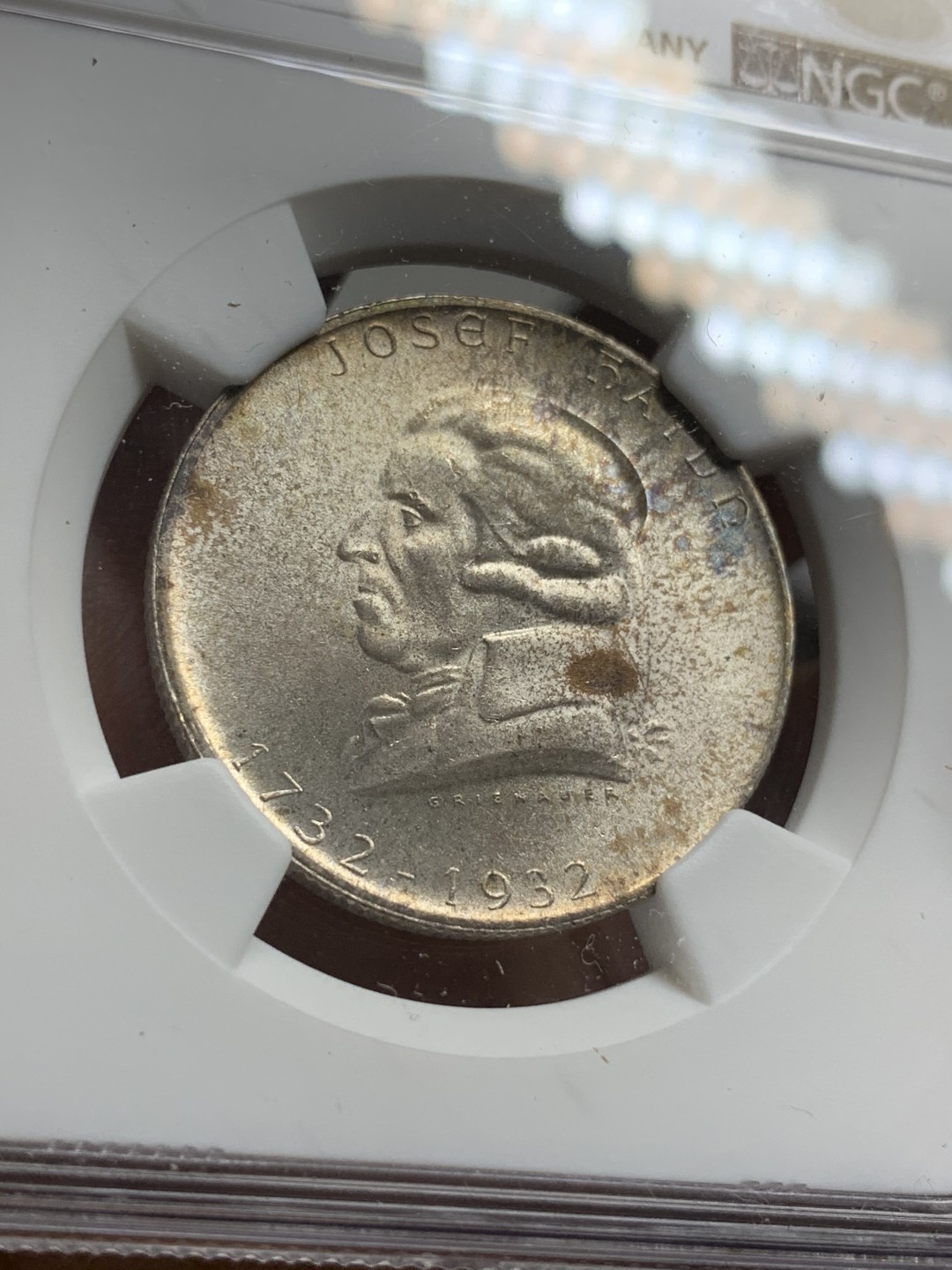 《竞宝斋》第75场-本周日，周一2场连拍（全场不限金额包邮） NGC MS-63 奥地利1932年 约瑟夫纪念 2先令银币 原光好品