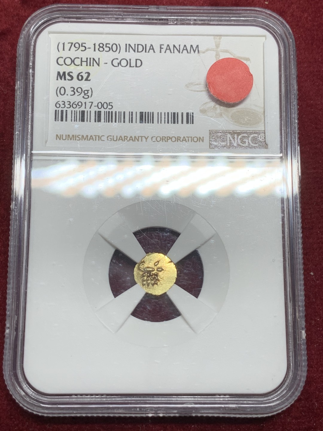 《竞宝斋》第75场-本周日，周一2场连拍（全场不限金额包邮） NGC-MS62 印度1795年 坎亲 FANAM 金币 顶级品相